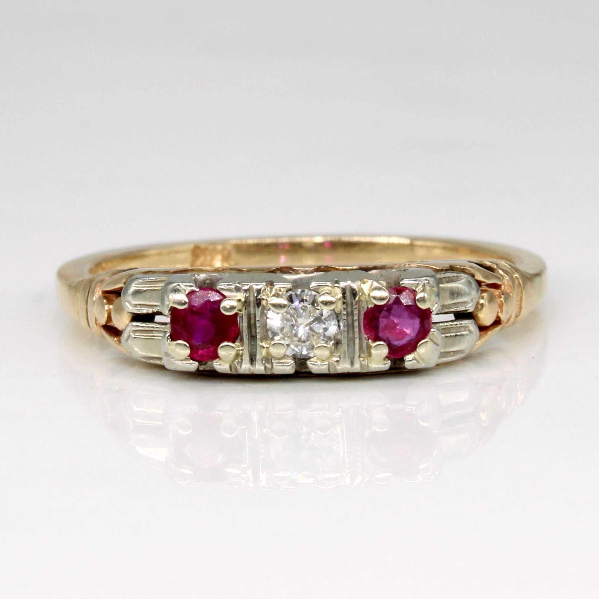 Synthetic Ruby & Diamond 14k Ring | 0.16ctw, 0.06ctw | SZ 6.5 |