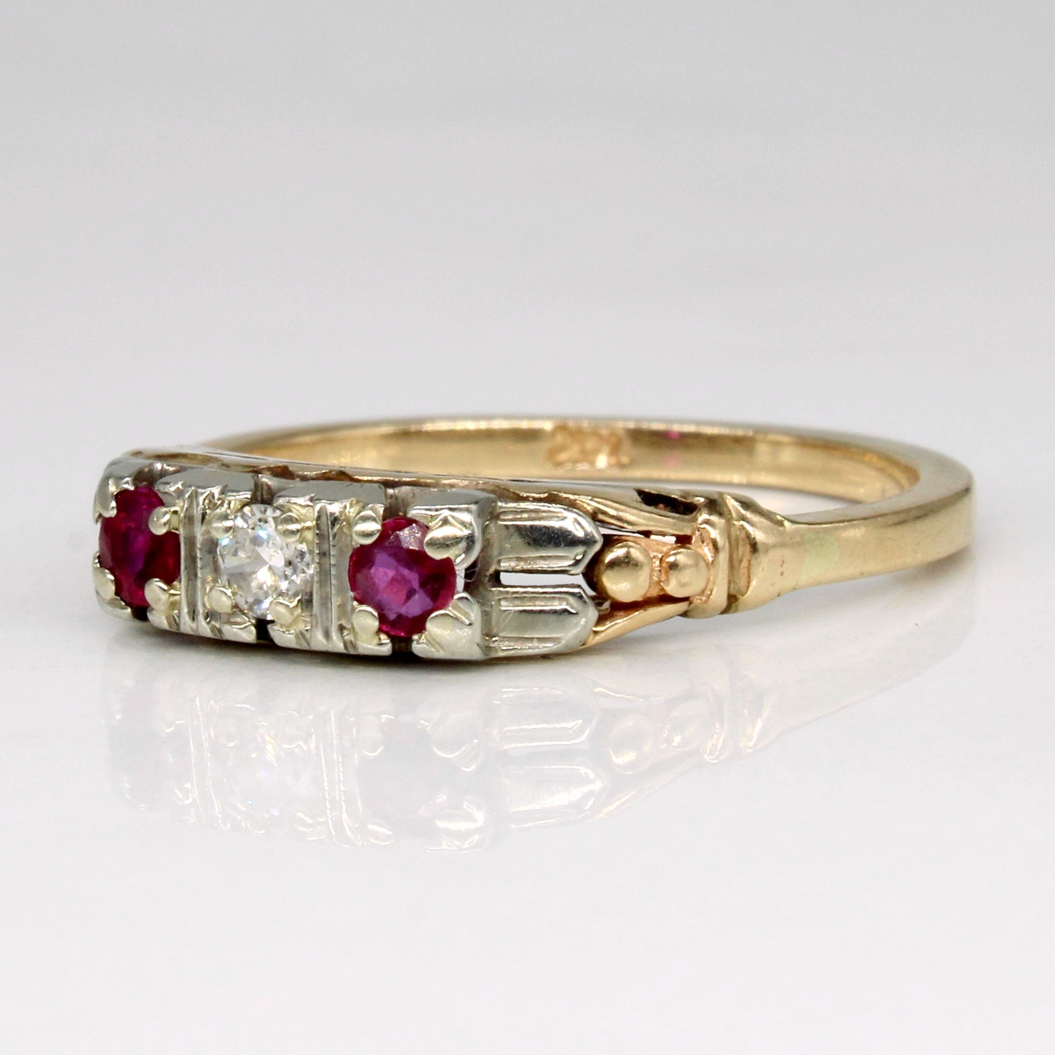 Synthetic Ruby & Diamond 14k Ring | 0.16ctw, 0.06ctw | SZ 6.5 |