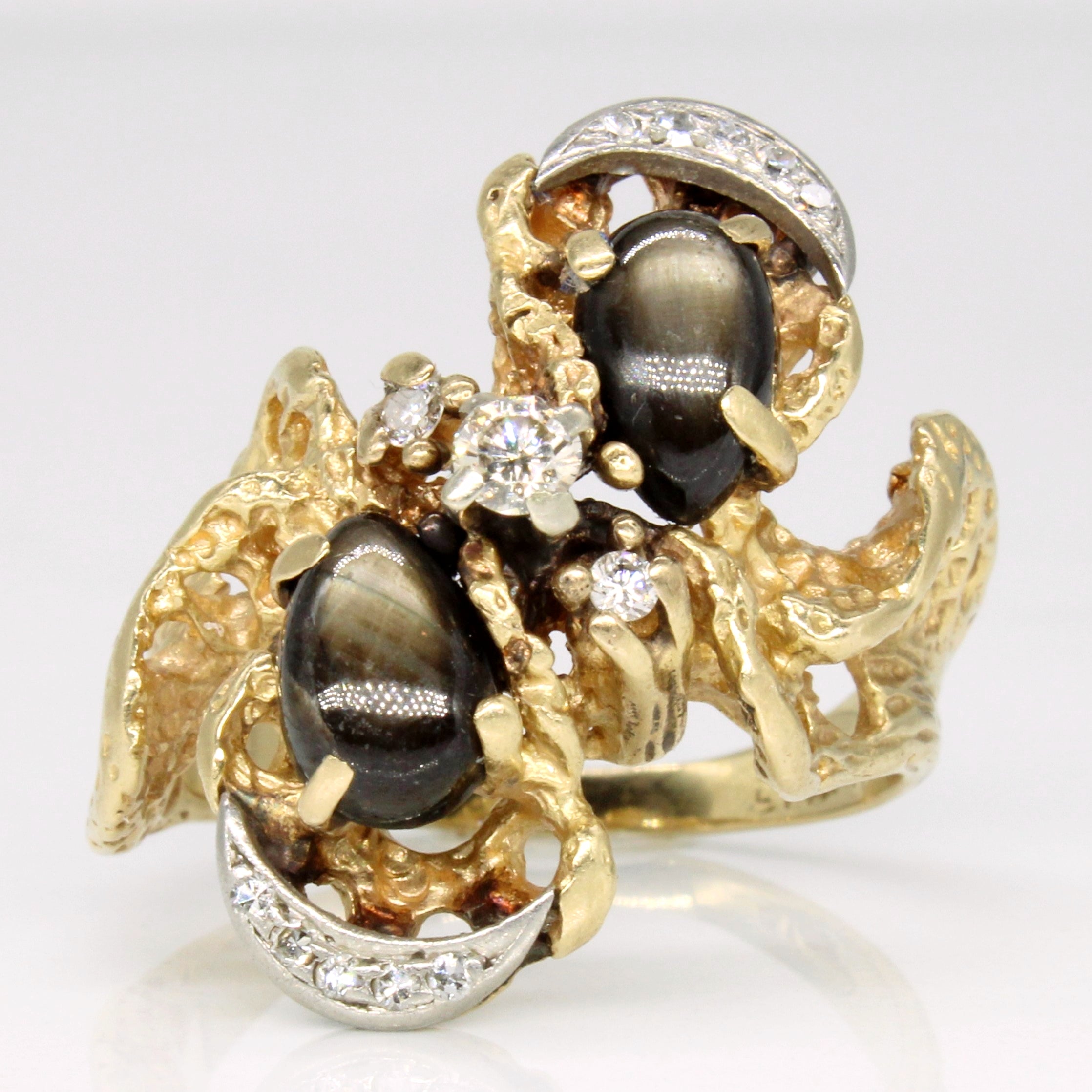 Chatoyant Black Sapphire & Diamond Cocktail Ring | 2.20ctw, 0.16ctw | SZ 8.75 |