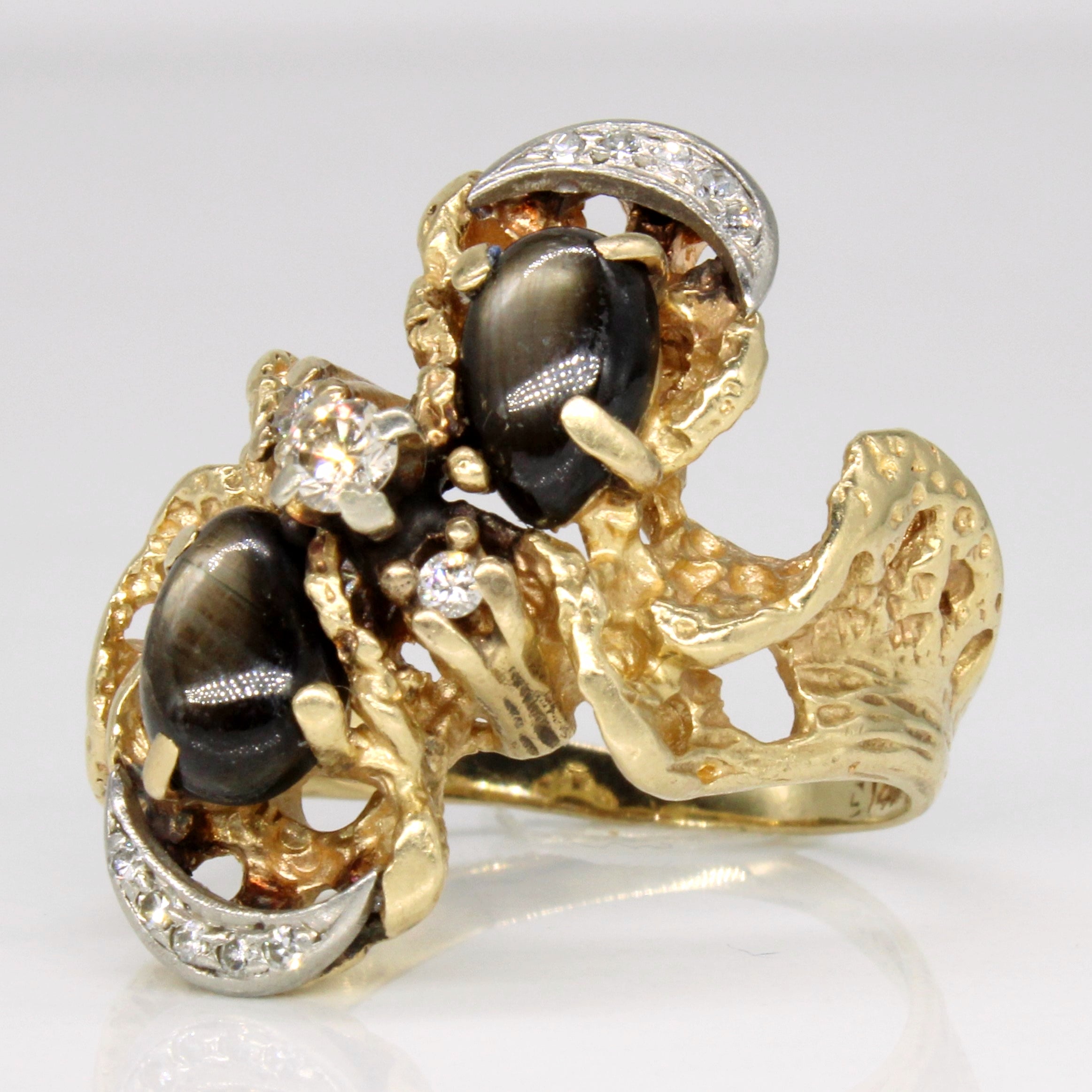 Chatoyant Black Sapphire & Diamond Cocktail Ring | 2.20ctw, 0.16ctw | SZ 8.75 |