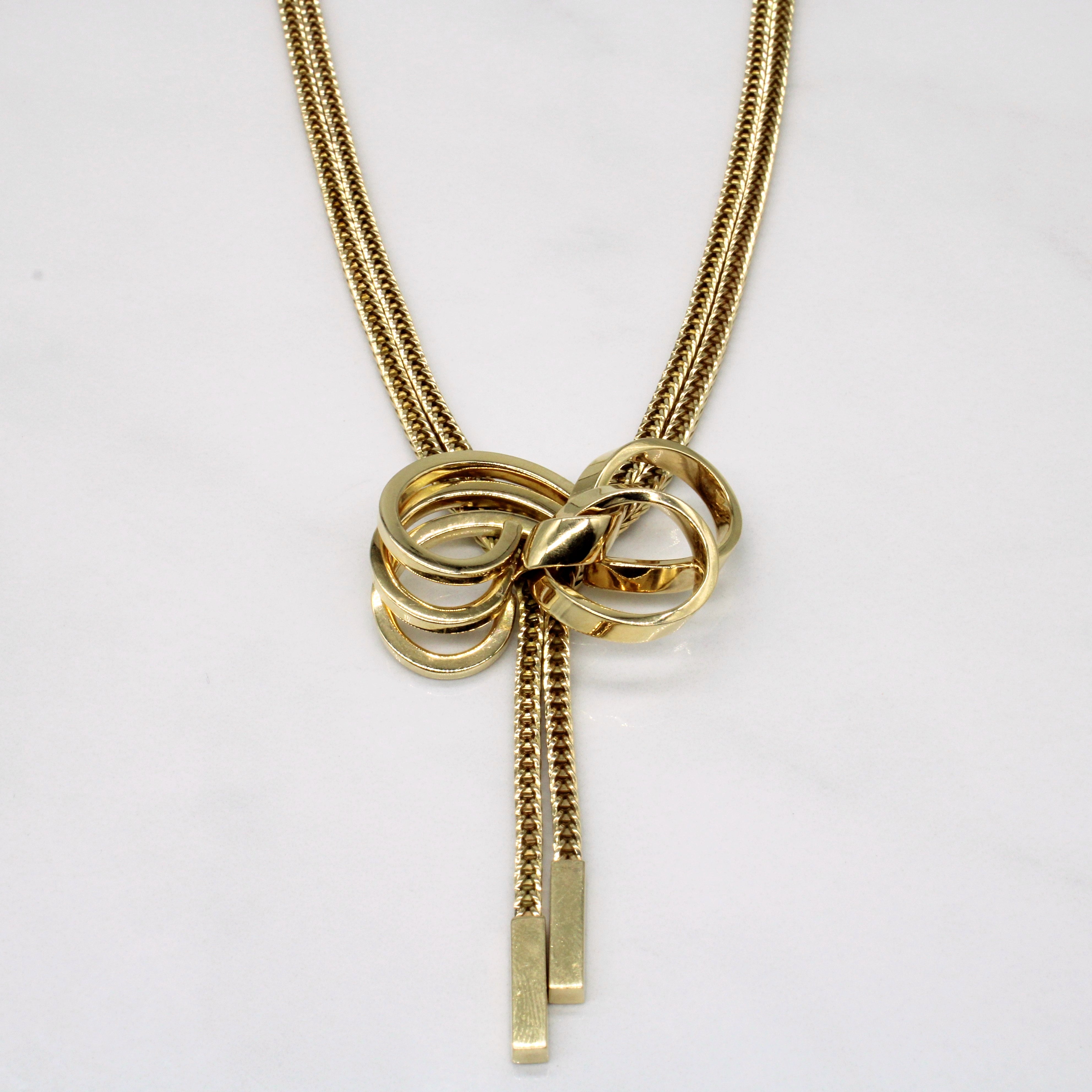 'Tiffany & Co' Vintage 14k Yellow Gold Bow Necklace with Wheat Chain | 15" |