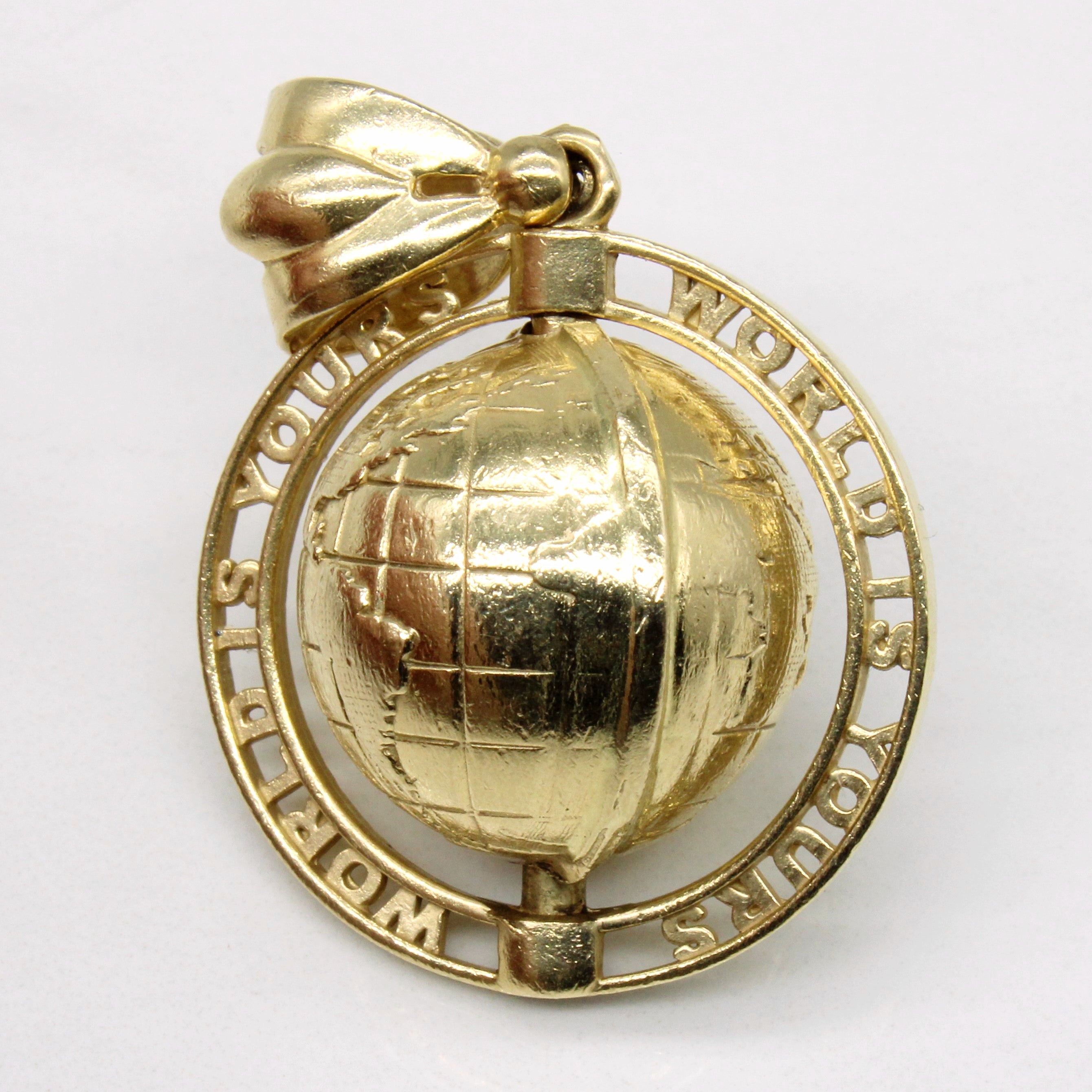 14k Yellow Gold 'World is Yours' Globe Pendant
