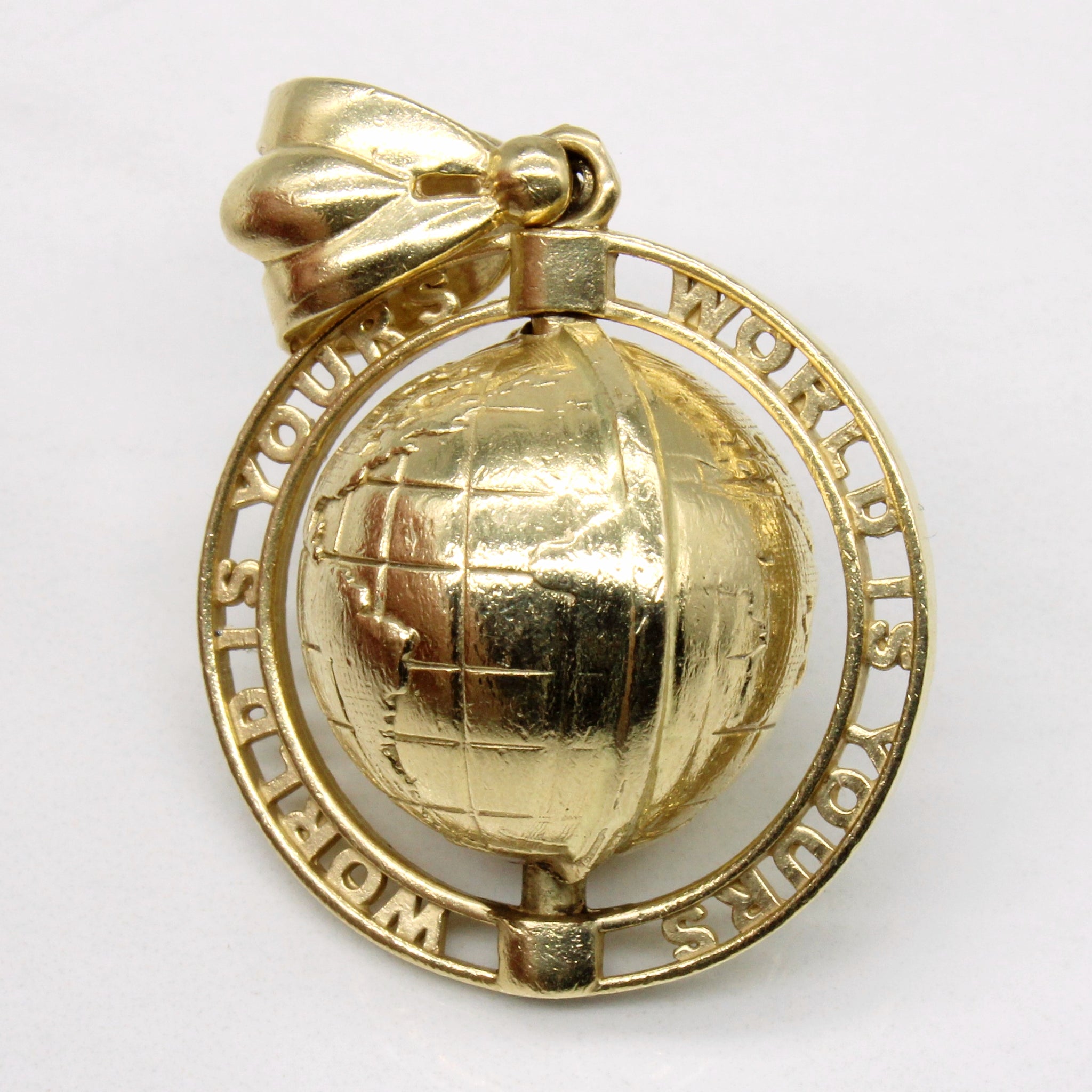 14k Yellow Gold 'World is Yours' Globe Pendant, image size:2048x2048