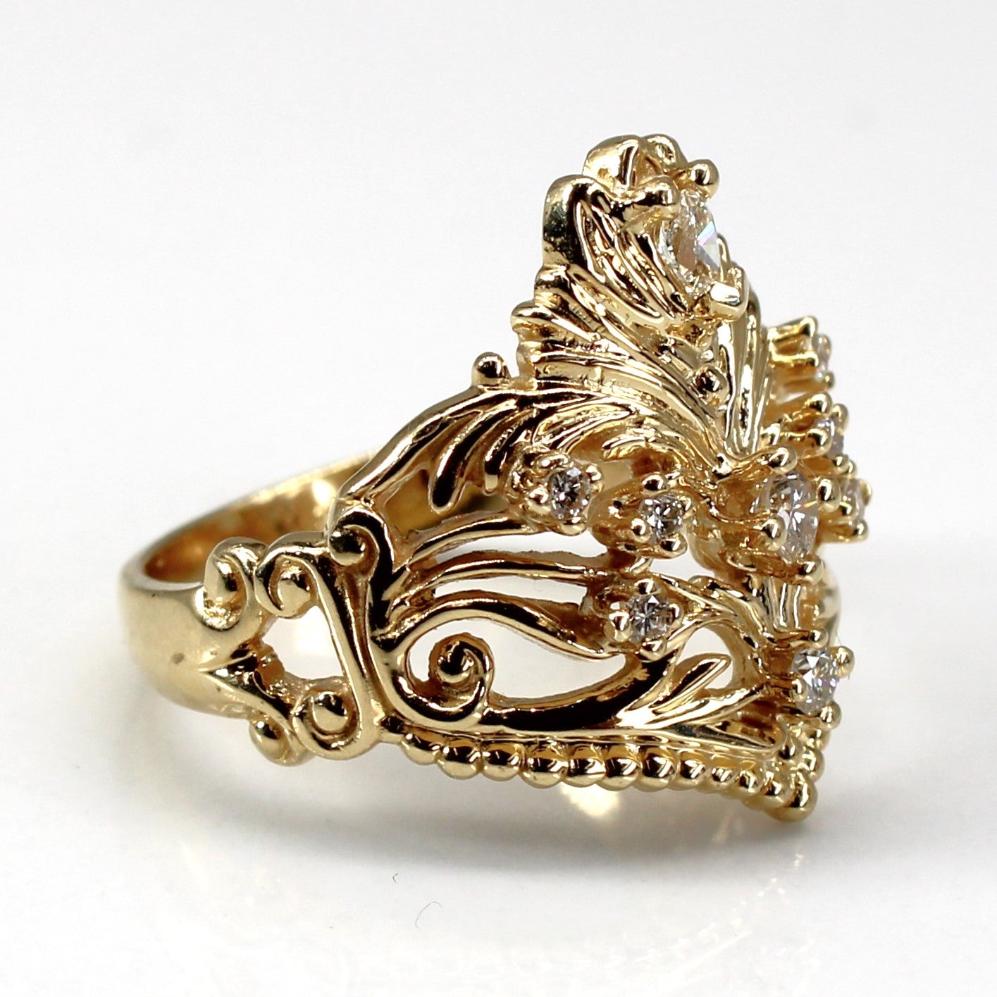 Crown Design Filigree Diamond Ring | 0.22ctw | SZ 6.5 |