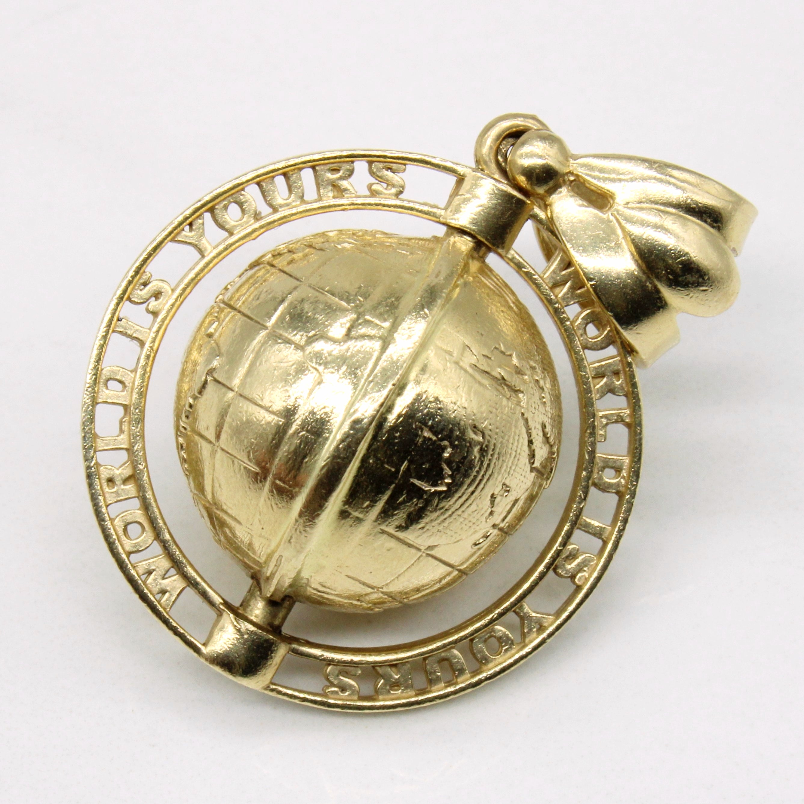 14k Yellow Gold 'World is Yours' Globe Pendant