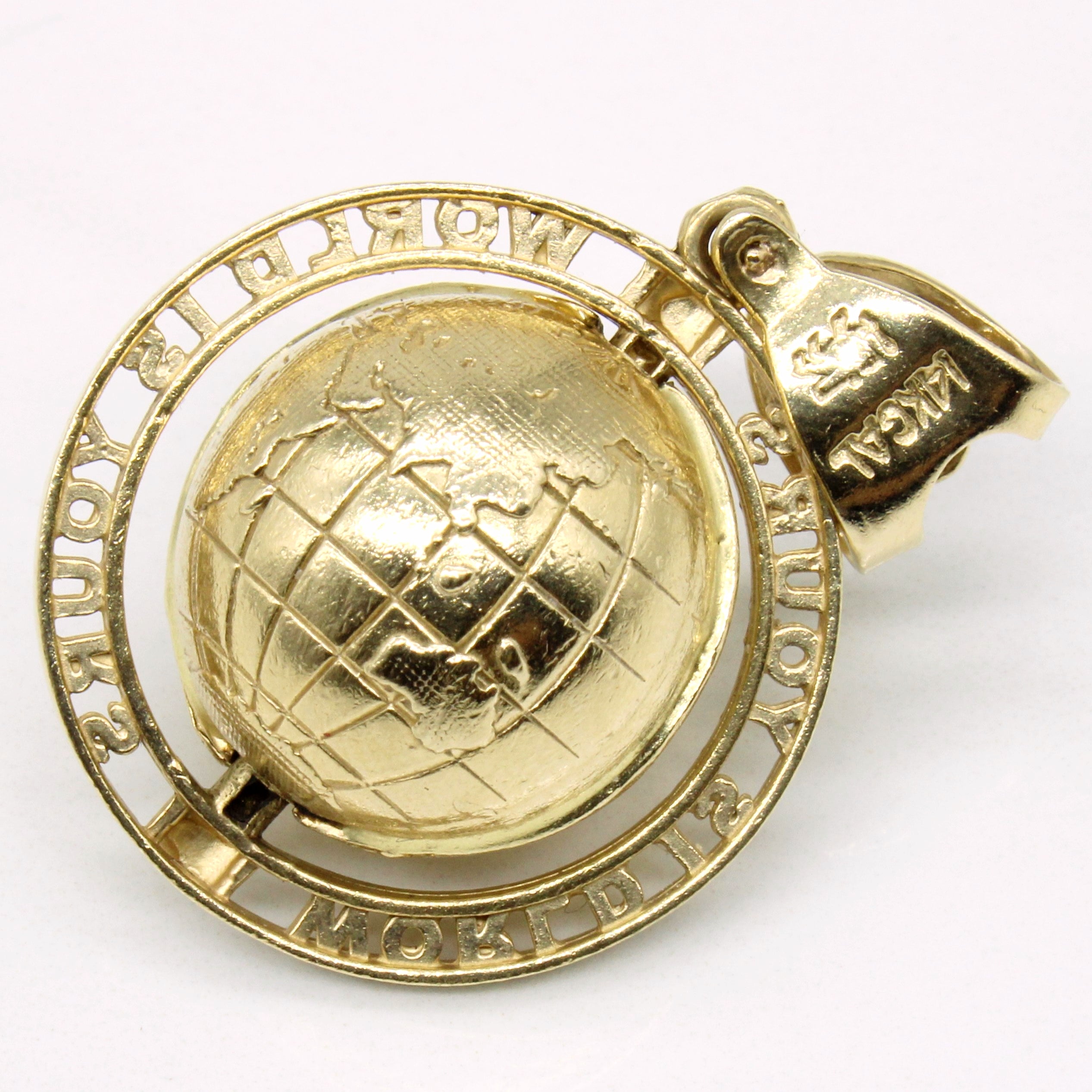 14k Yellow Gold 'World is Yours' Globe Pendant