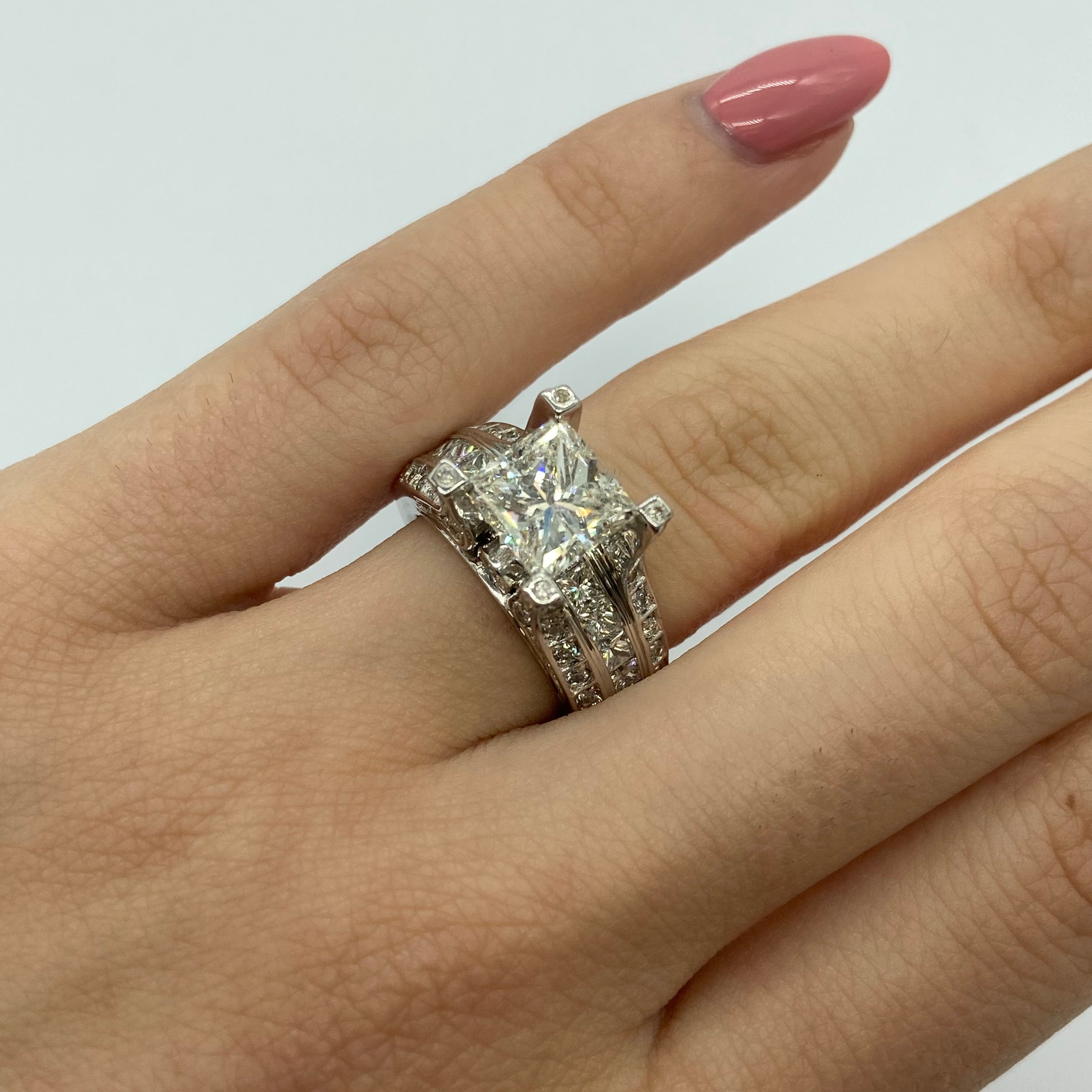 2.20ct Princess-Cut Natural Diamond Engagement Ring | 3.77ctw | VS2/SI1 F/G Vg | SZ 4 |
