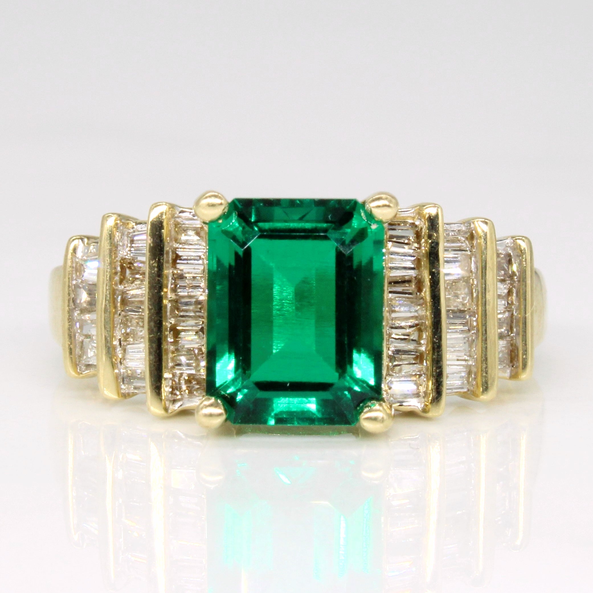 Synthetic Emerald & Natural Diamond Ring | 2.35ct, 0.68ctw | SZ 8.5 |