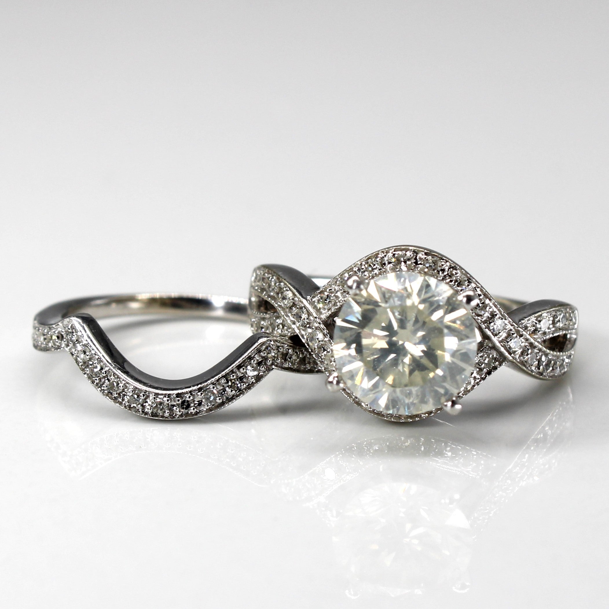 Crossover Design Diamond Engagement Ring Set | 2.16ctw I3 Fancy White | SZ 5.5 |