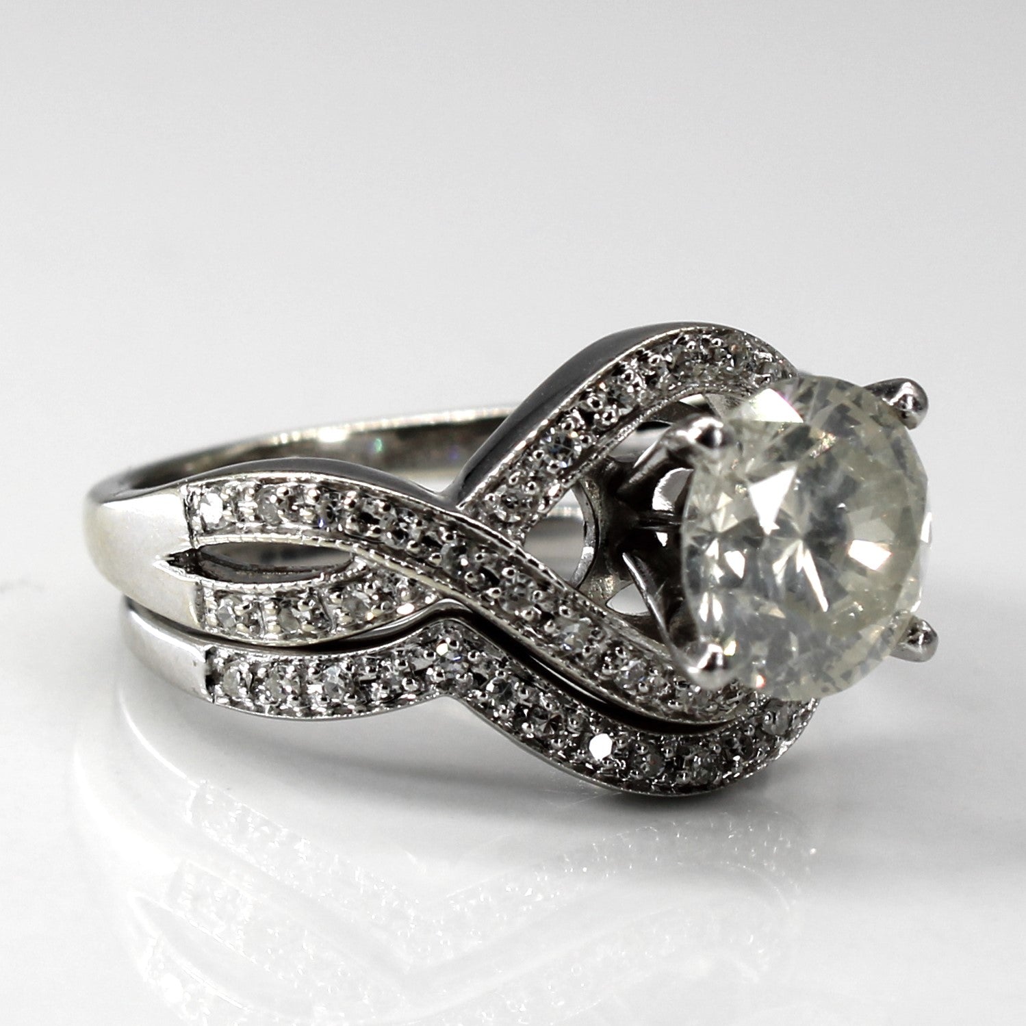 Crossover Design Diamond Engagement Ring Set | 2.16ctw I3 Fancy White | SZ 5.5 |