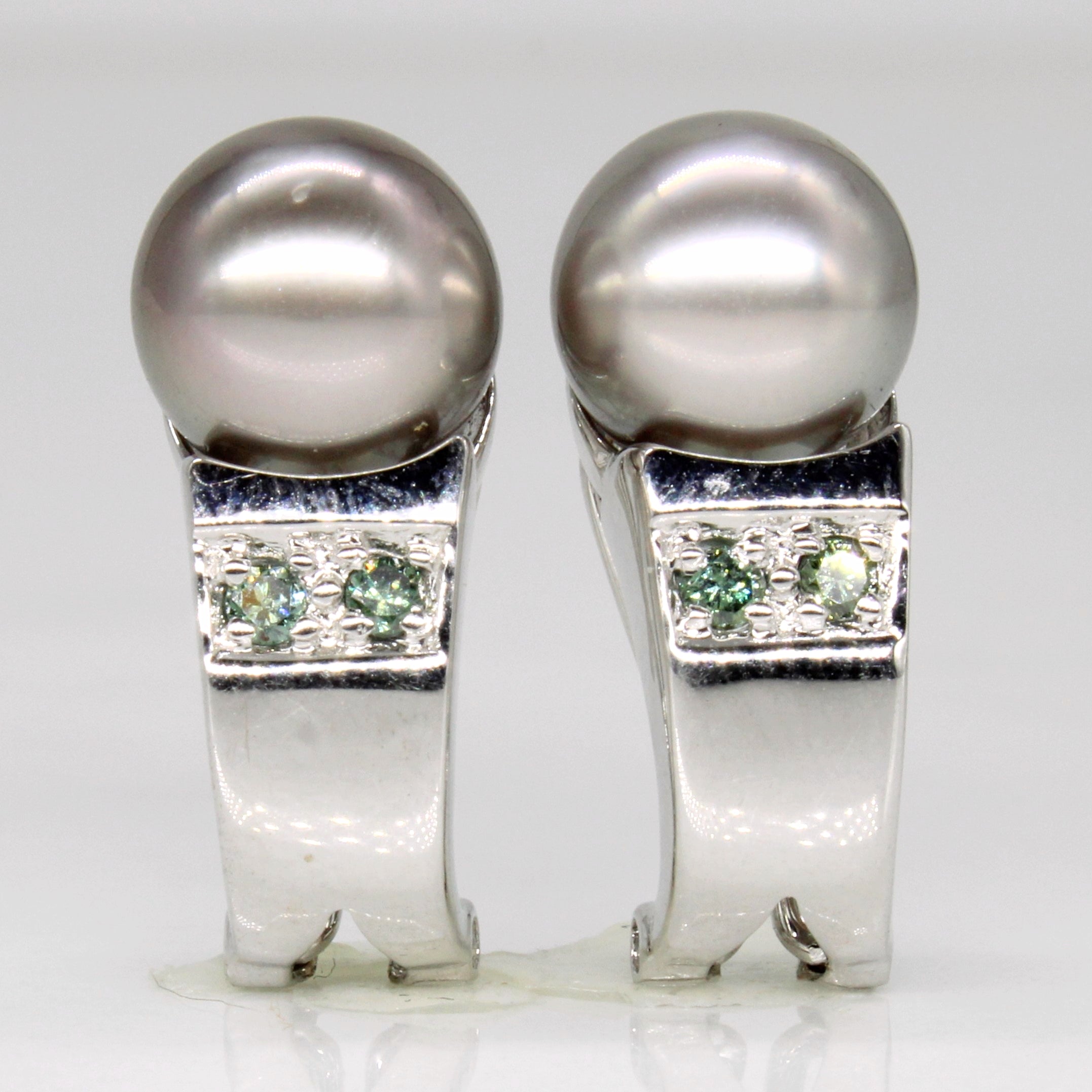 Green Diamond & Pearl Earrings | 0.08ctw |