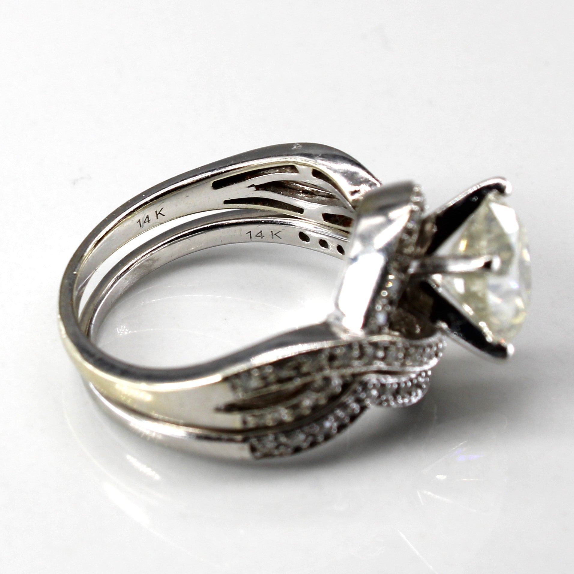 Crossover Design Diamond Engagement Ring Set | 2.16ctw I3 Fancy White | SZ 5.5 |