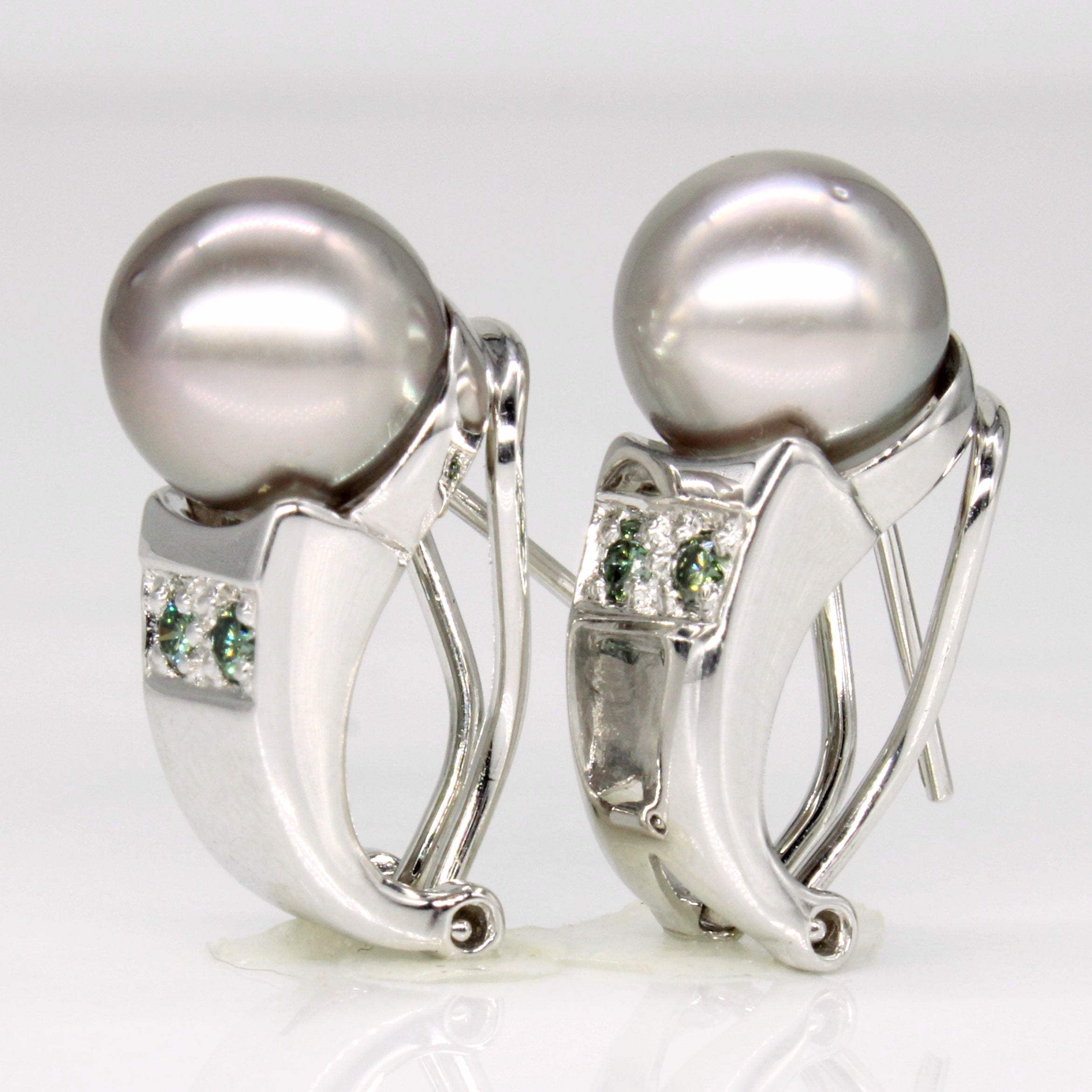 Green Diamond & Pearl Earrings | 0.08ctw |