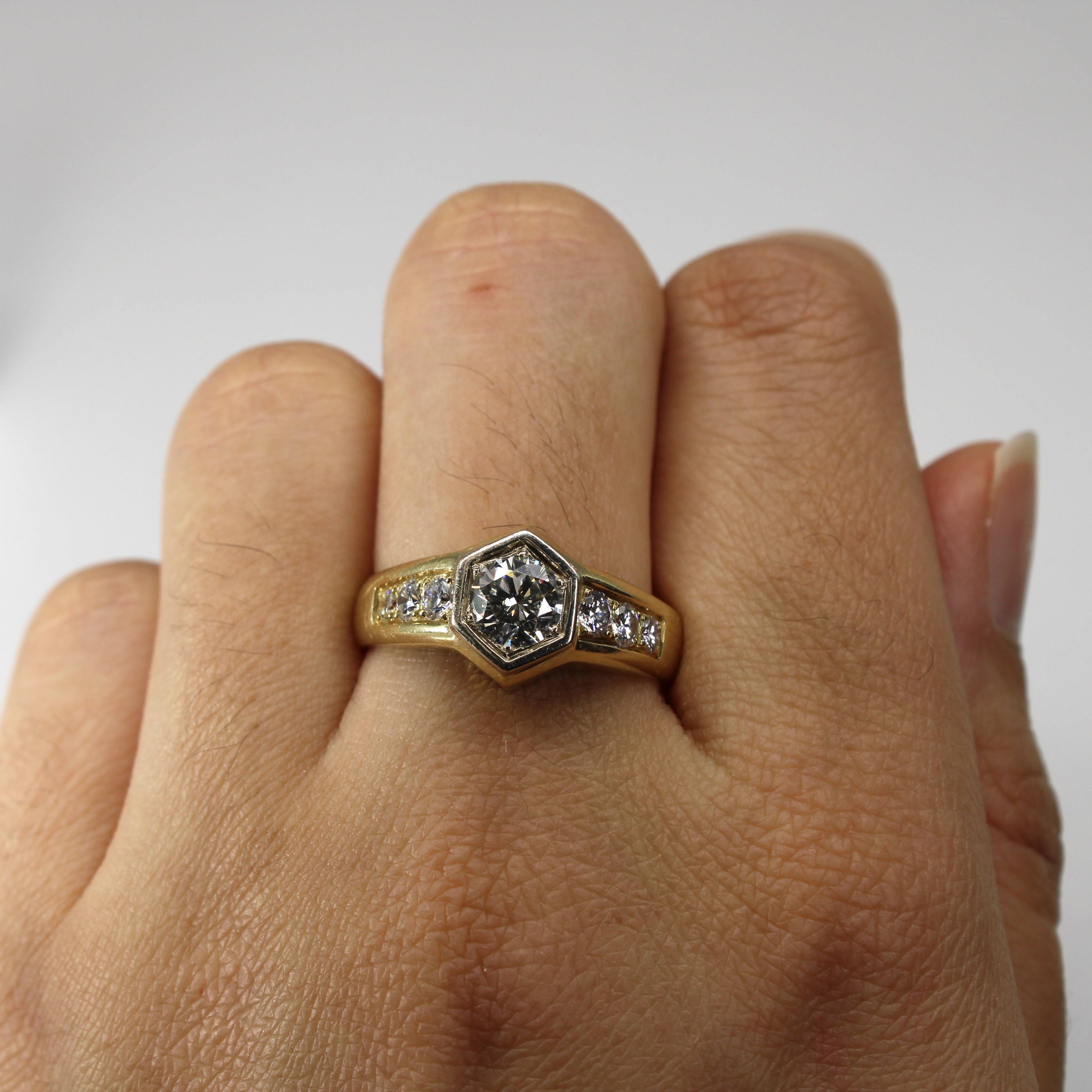 Vienna Hallmarked Hexagon Bezel Set Diamond Engagement Ring | 1.18ctw VS1/2 I/J | SZ 10 |
