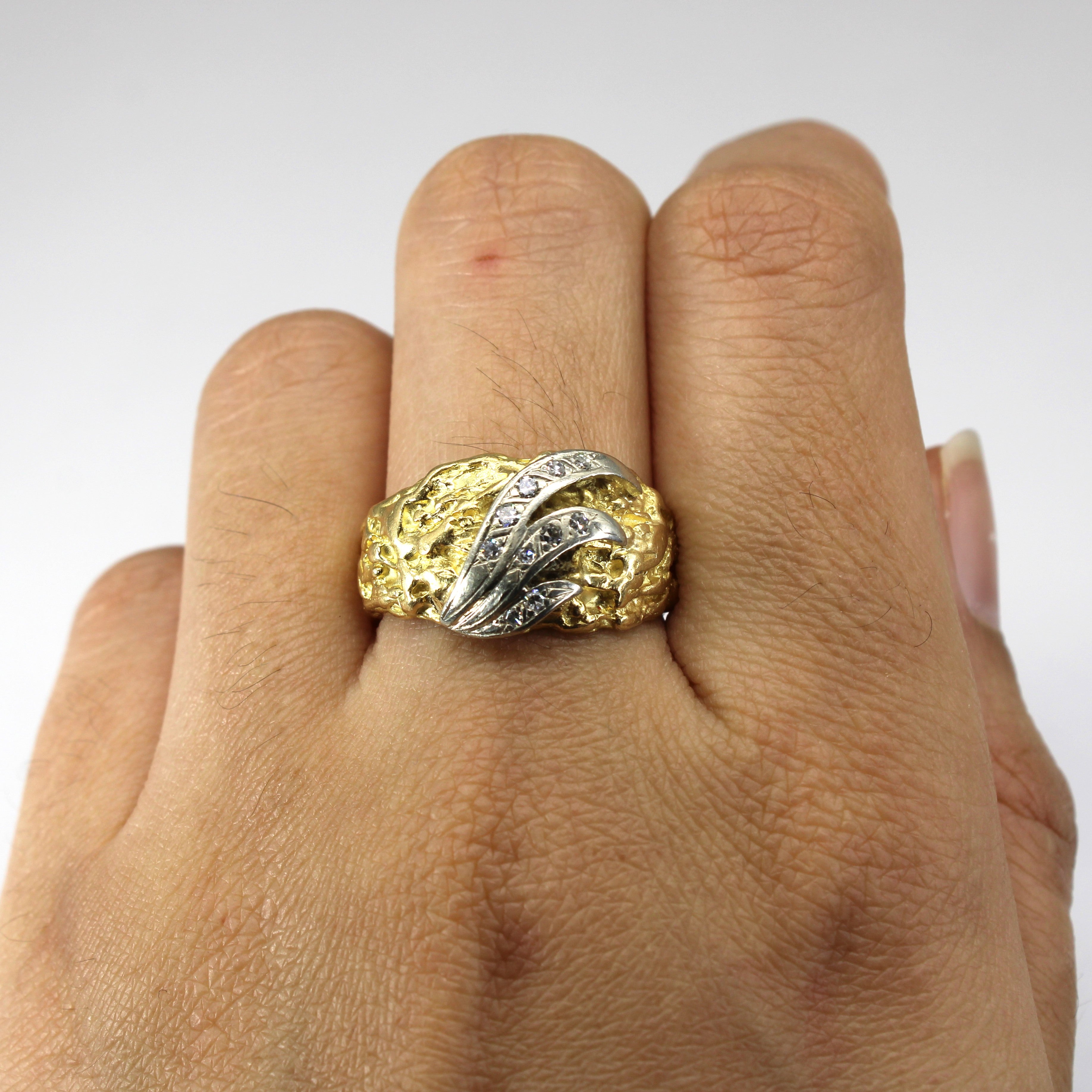 Diamond Textured Two Tone Gold Ring | 0.16ctw | SZ 8.5 |