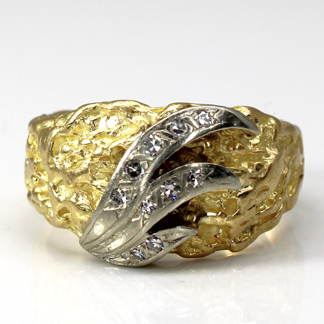 Diamond Textured Two Tone Gold Ring | 0.16ctw | SZ 8.5 |