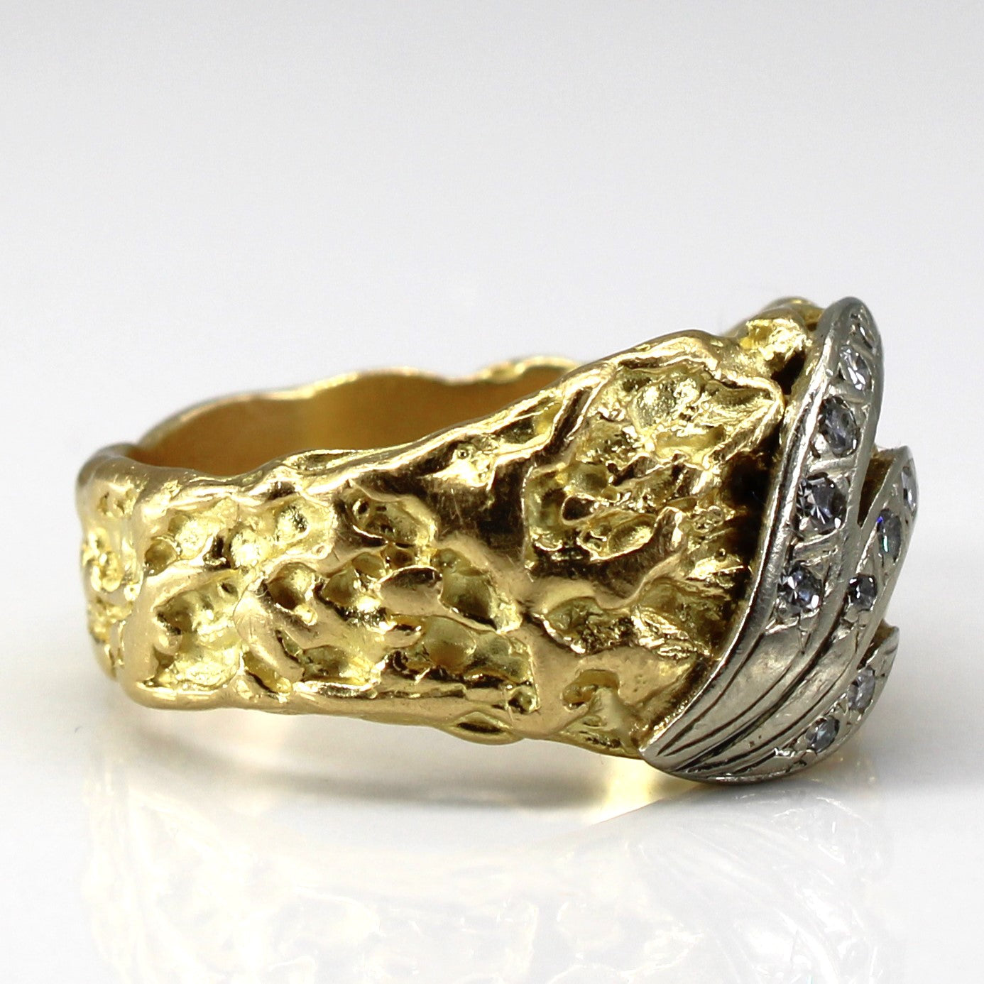 Diamond Textured Two Tone Gold Ring | 0.16ctw | SZ 8.5 |
