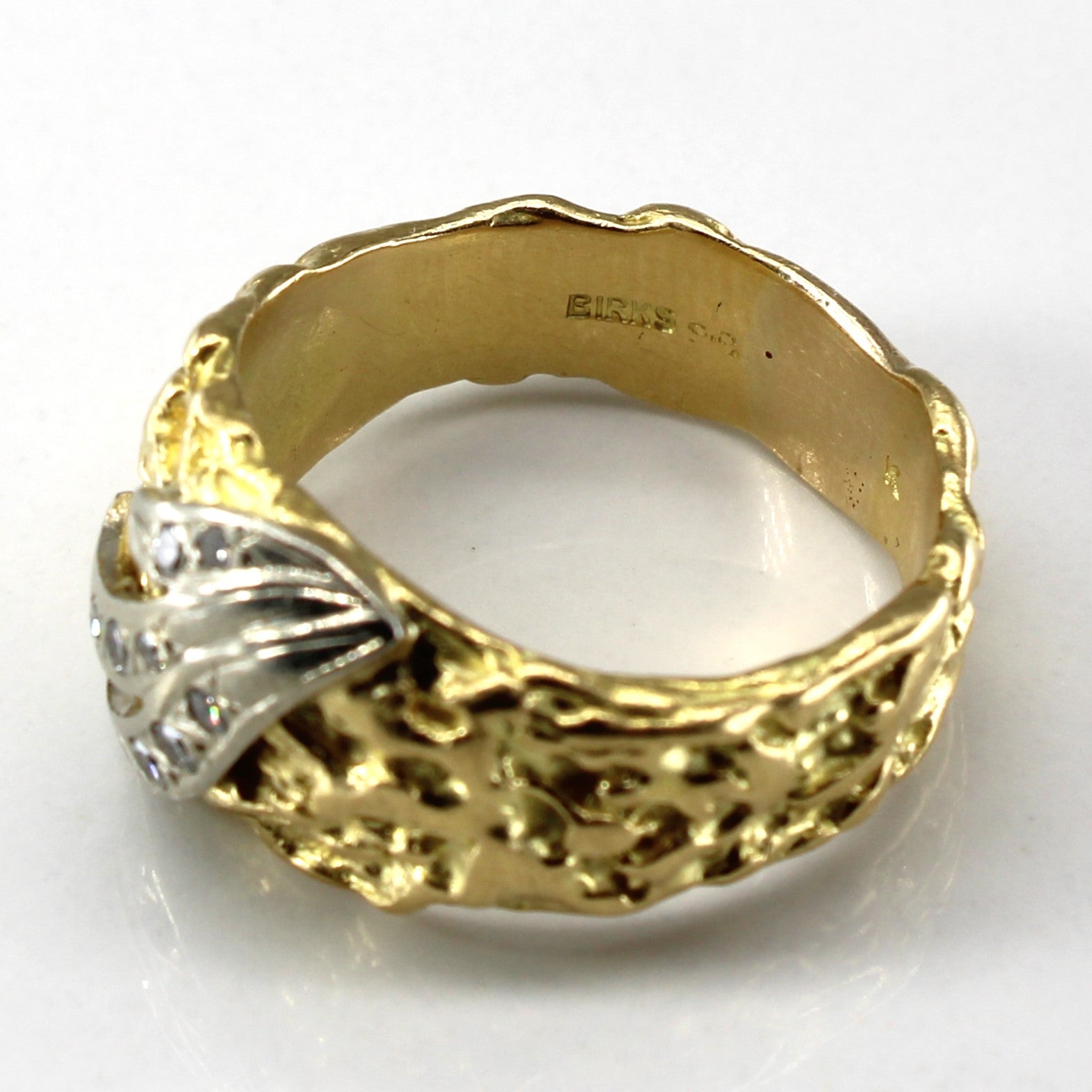Diamond Textured Two Tone Gold Ring | 0.16ctw | SZ 8.5 |