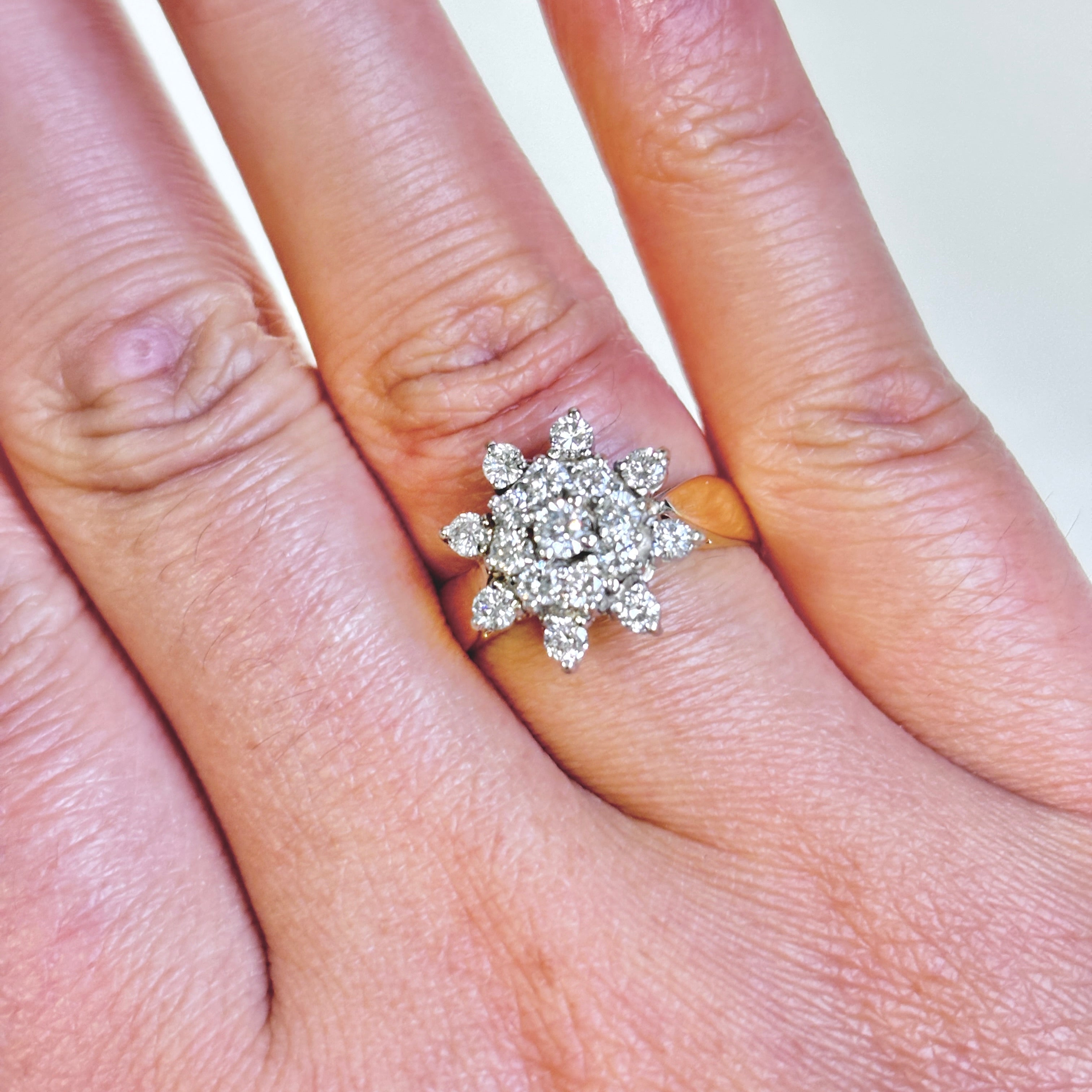 14k Yellow Gold Cluster Diamond Ring | 0.89ctw | SZ 7