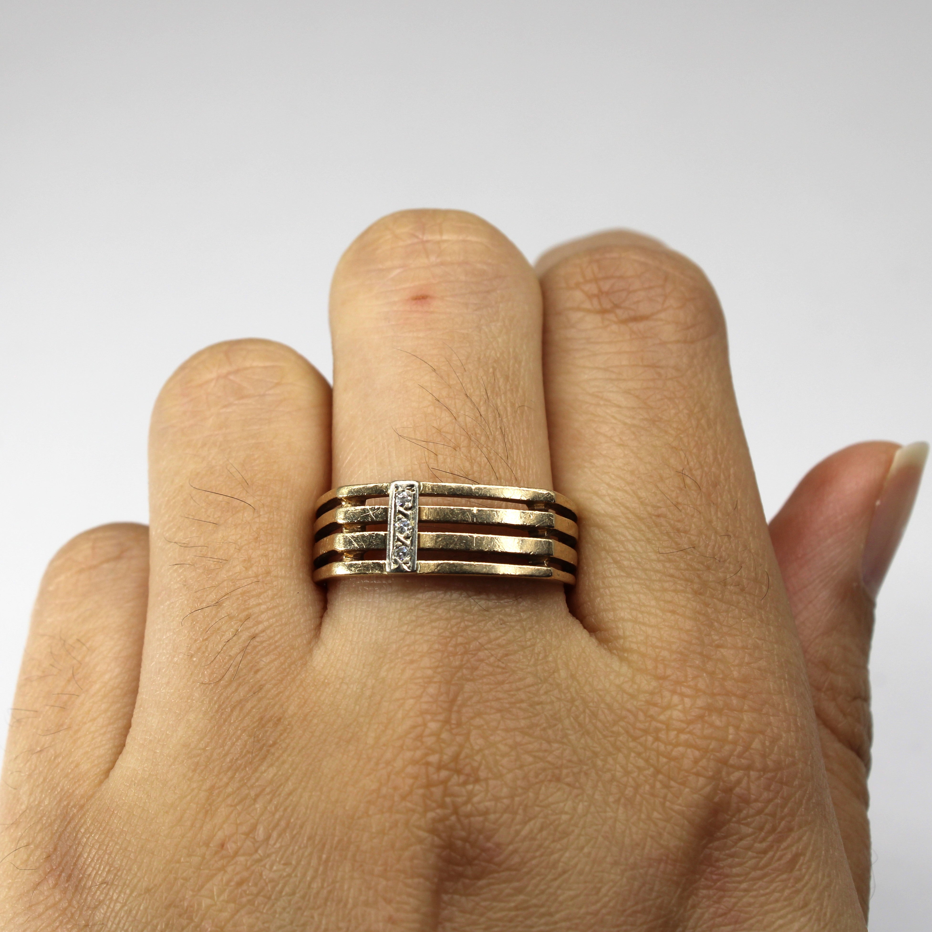 Diamond Triple Row Gold Ring | 0.04ctw | SZ 8.75 |