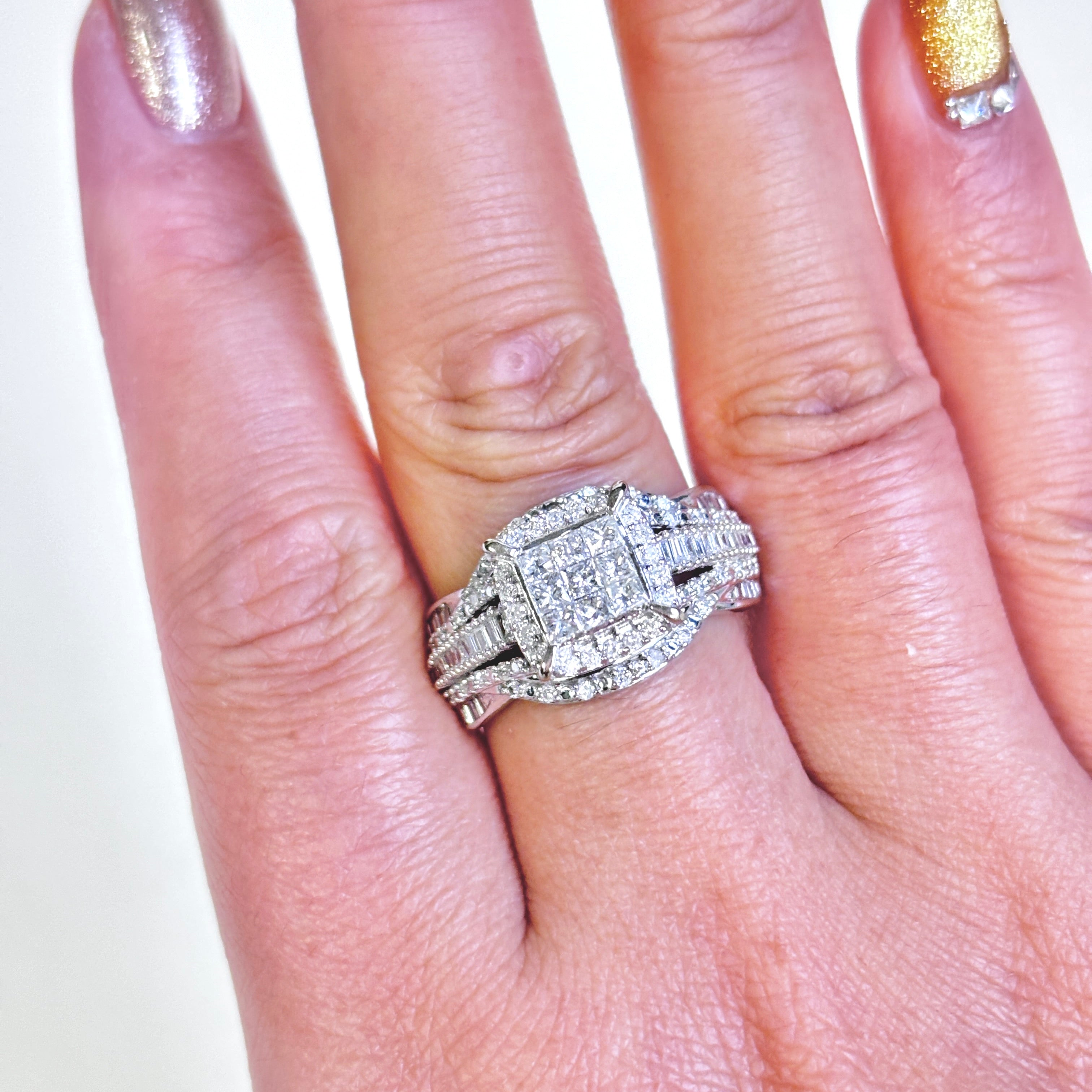 10k White Gold Cluster Diamond Ring | 1.02ctw | SZ 8.75