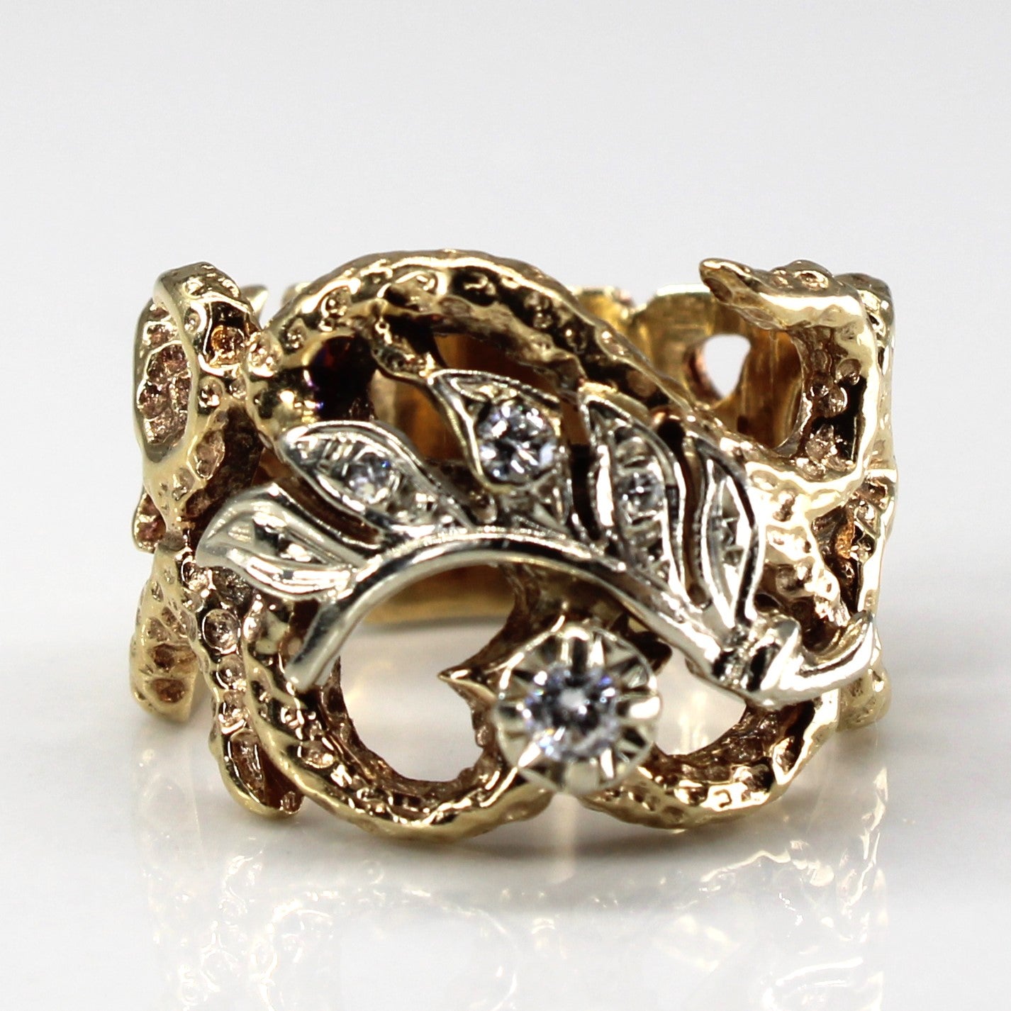 Textured Diamond Two Tone Gold Ring | 0.10ctw | SZ 5.5 |