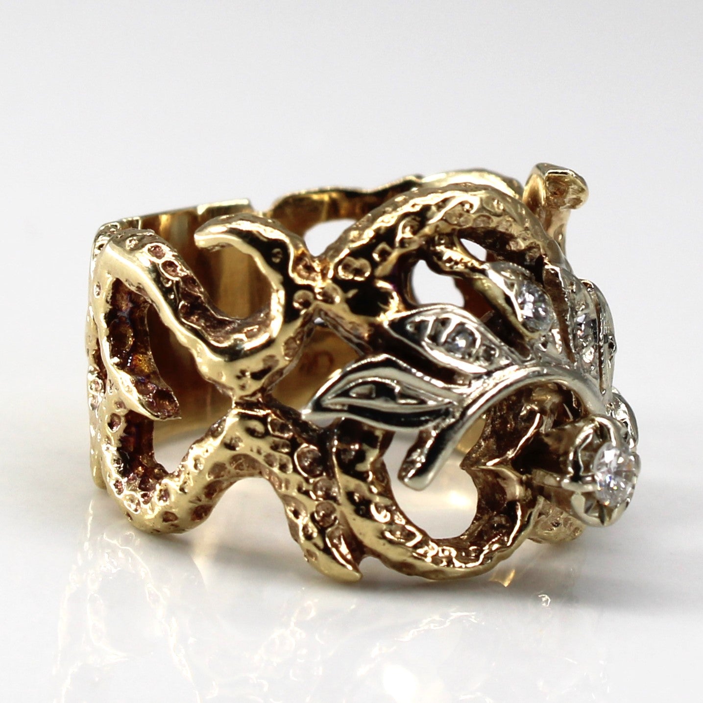 Textured Diamond Two Tone Gold Ring | 0.10ctw | SZ 5.5 |