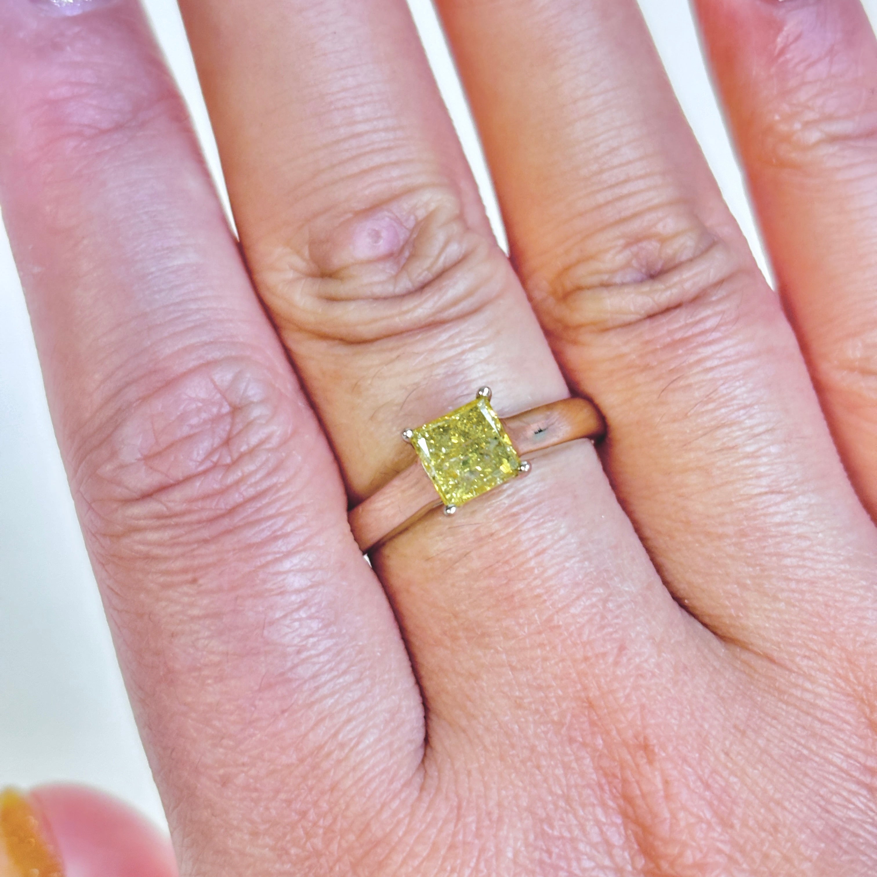 14k White Gold Fancy Yellow Diamond Ring | 1.19ct | SZ 8.25