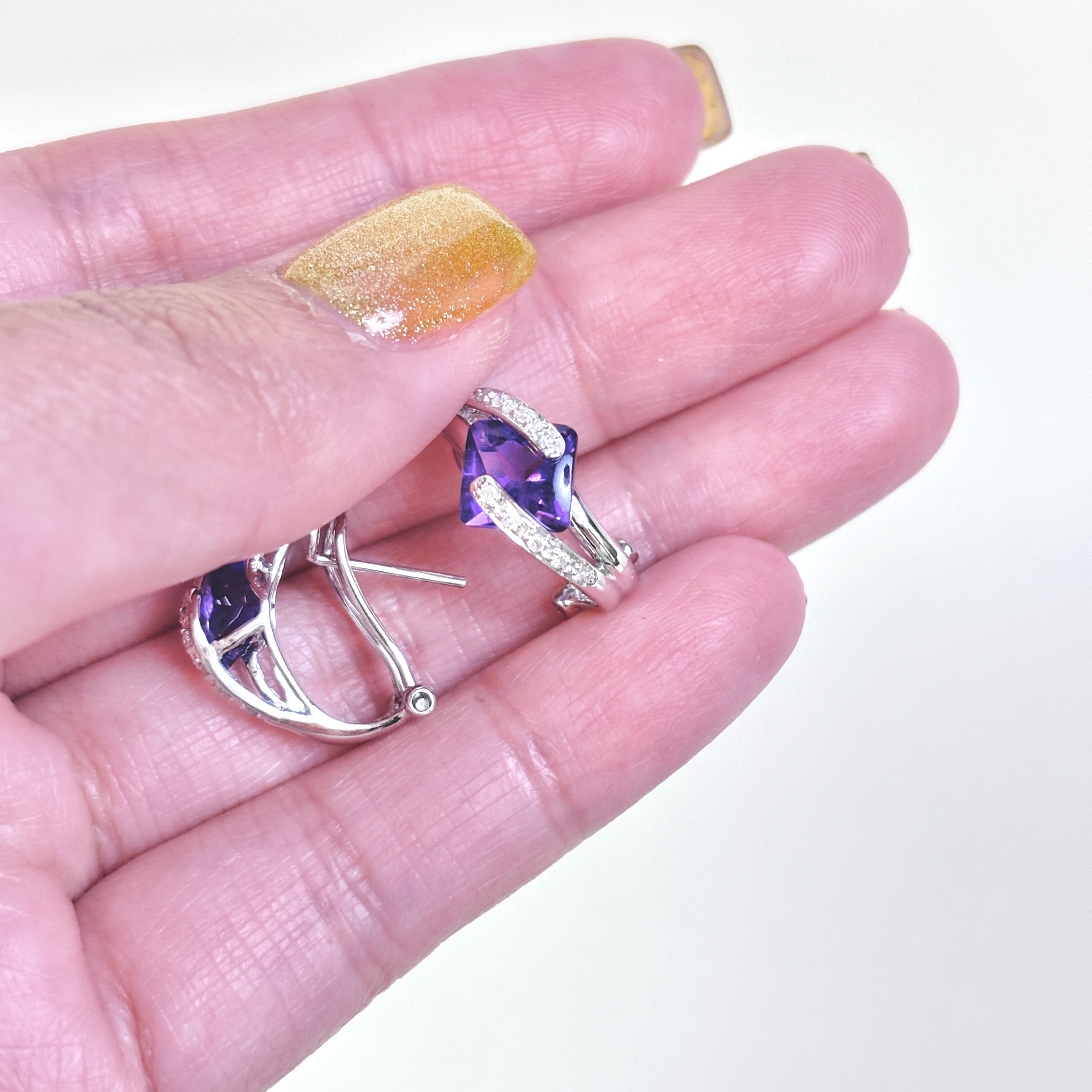 14k White Gold Amethyst & Diamond Earring & Ring Set | 6.00ctw, 0.29ctw | SZ 7