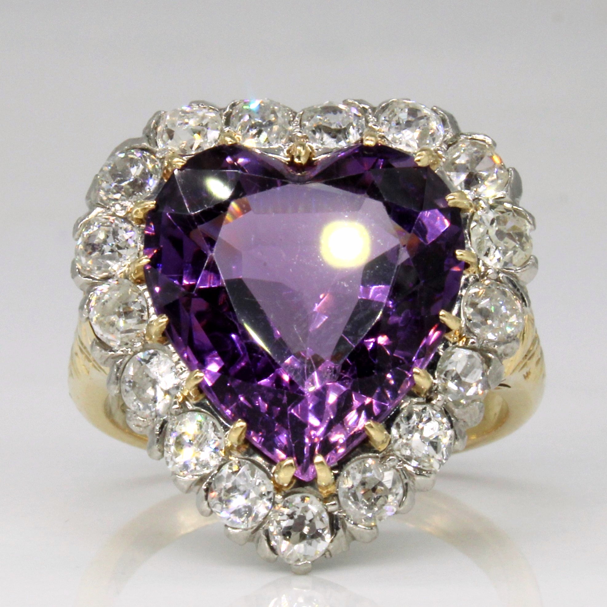 Victorian Amethyst & Diamond Heart Ring | 6.55ct, 1.36ctw | SZ 7.25 |