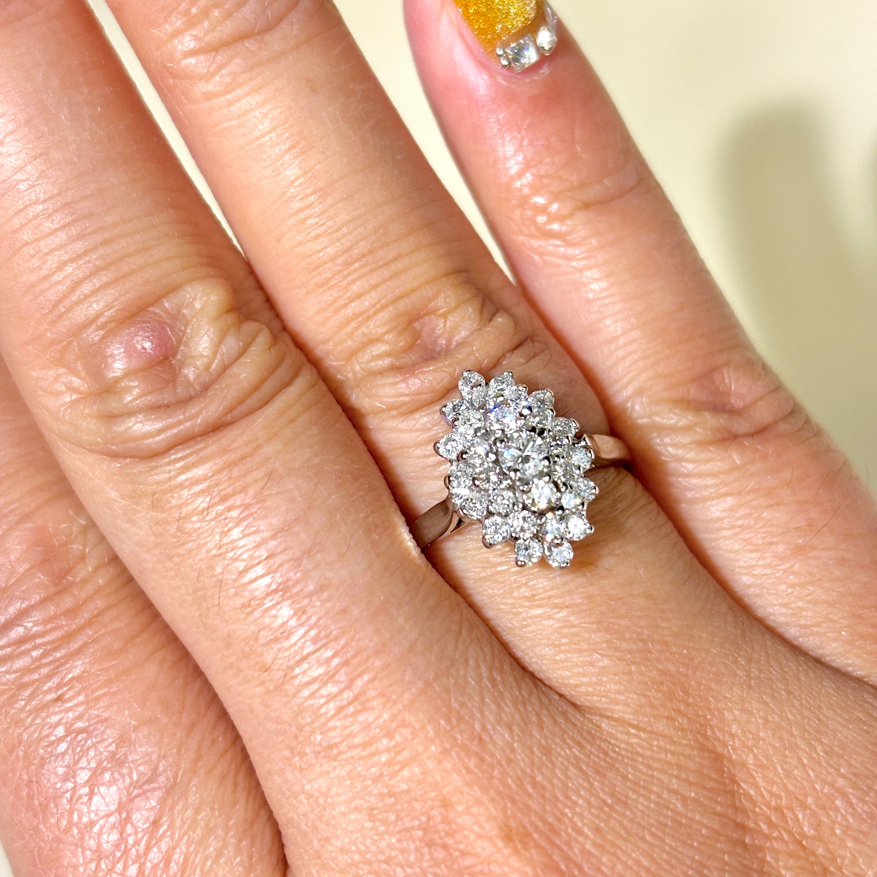 14k White Gold Diamond Cluster Ring | 0.91ctw | SZ 6.75