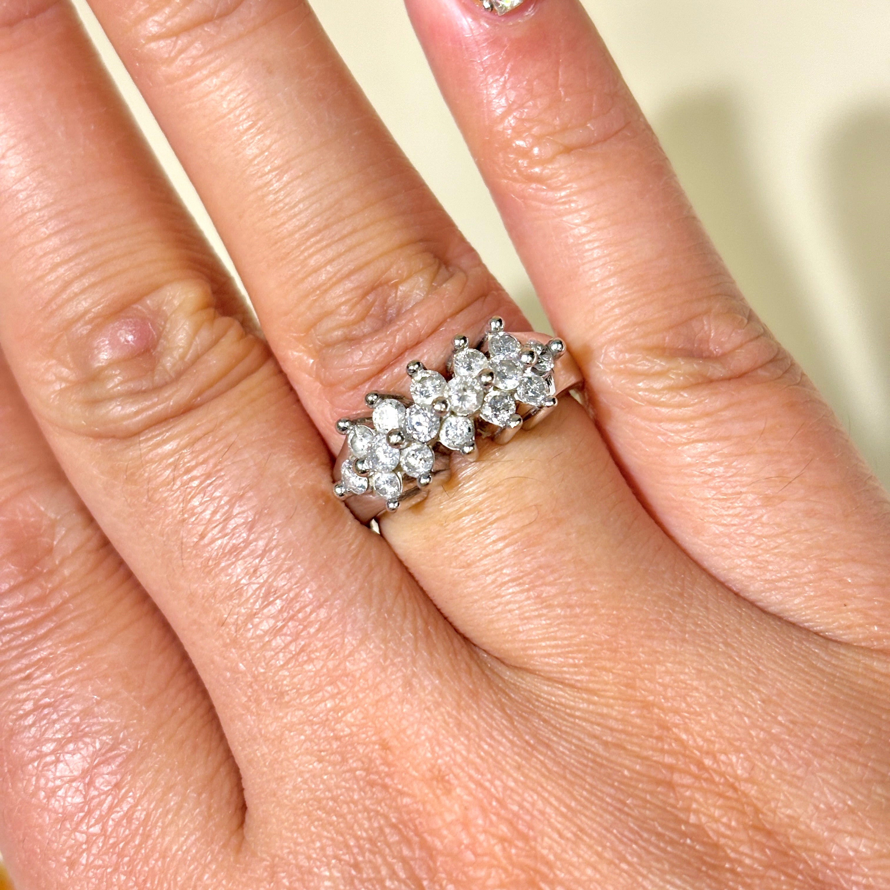 14k White Gold Triple Row Diamond Ring | 0.90ctw | SZ 6.25