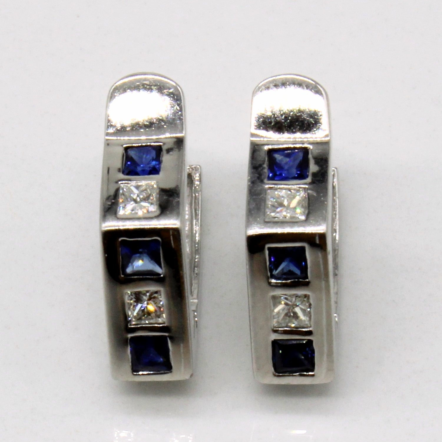 Sapphire & Diamond Angled Hoop Earrings | 0.30ctw, 0.20ctw |