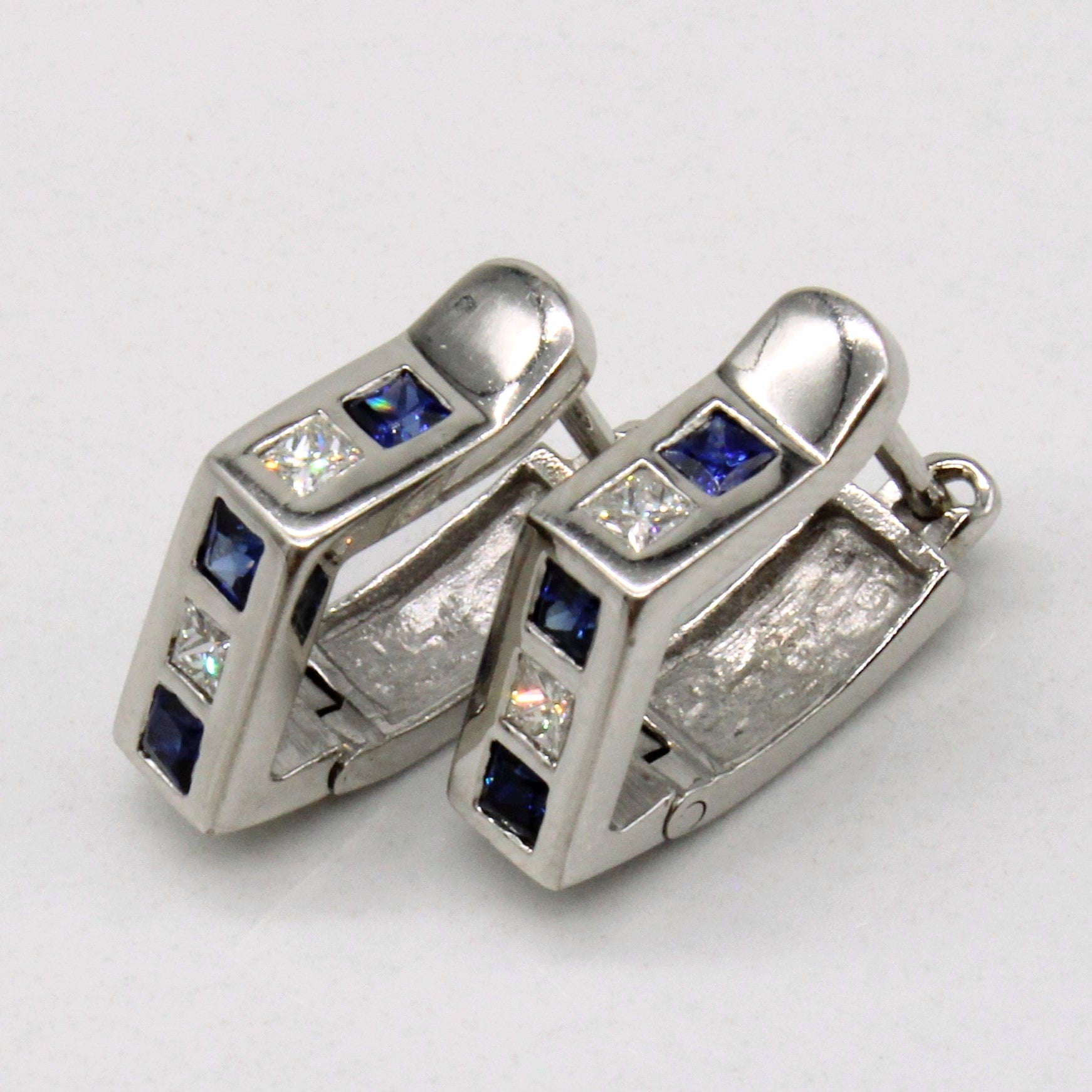 Sapphire & Diamond Angled Hoop Earrings | 0.30ctw, 0.20ctw |