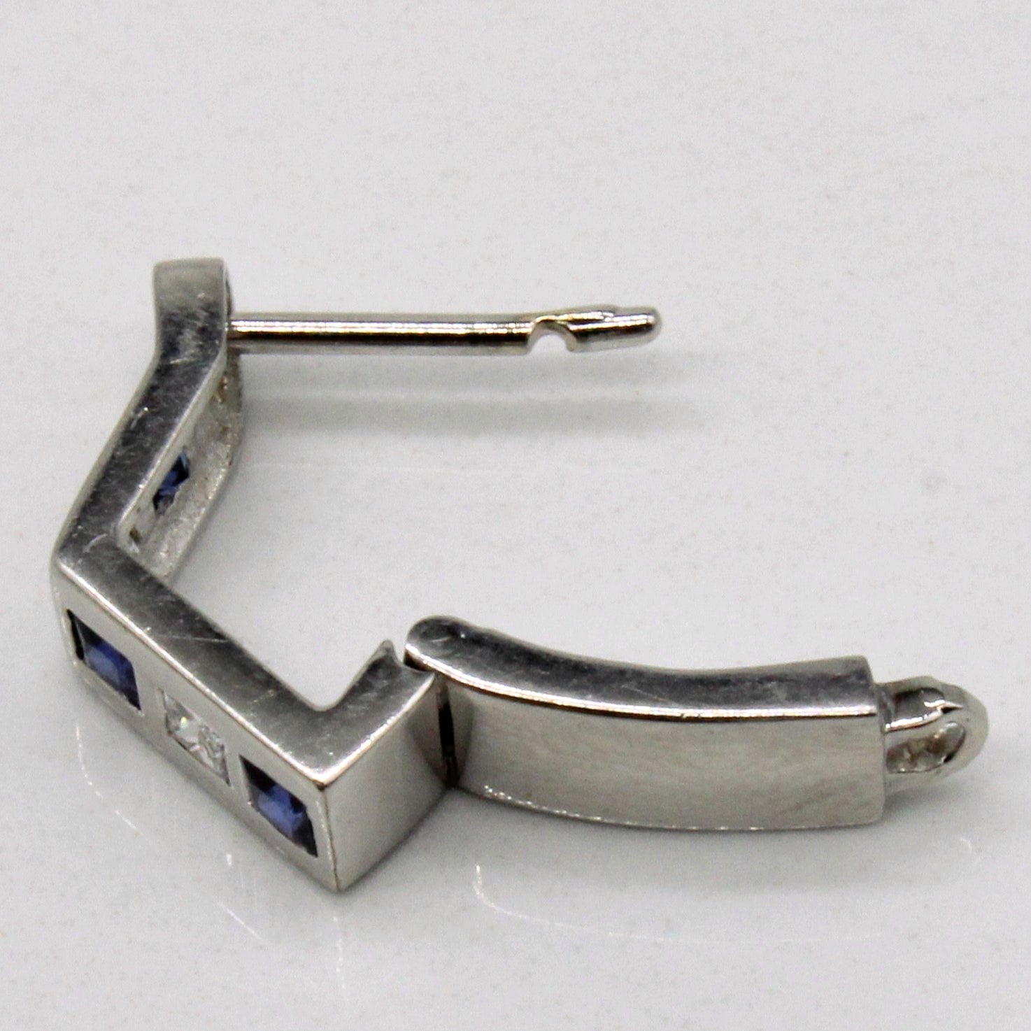 Sapphire & Diamond Angled Hoop Earrings | 0.30ctw, 0.20ctw |