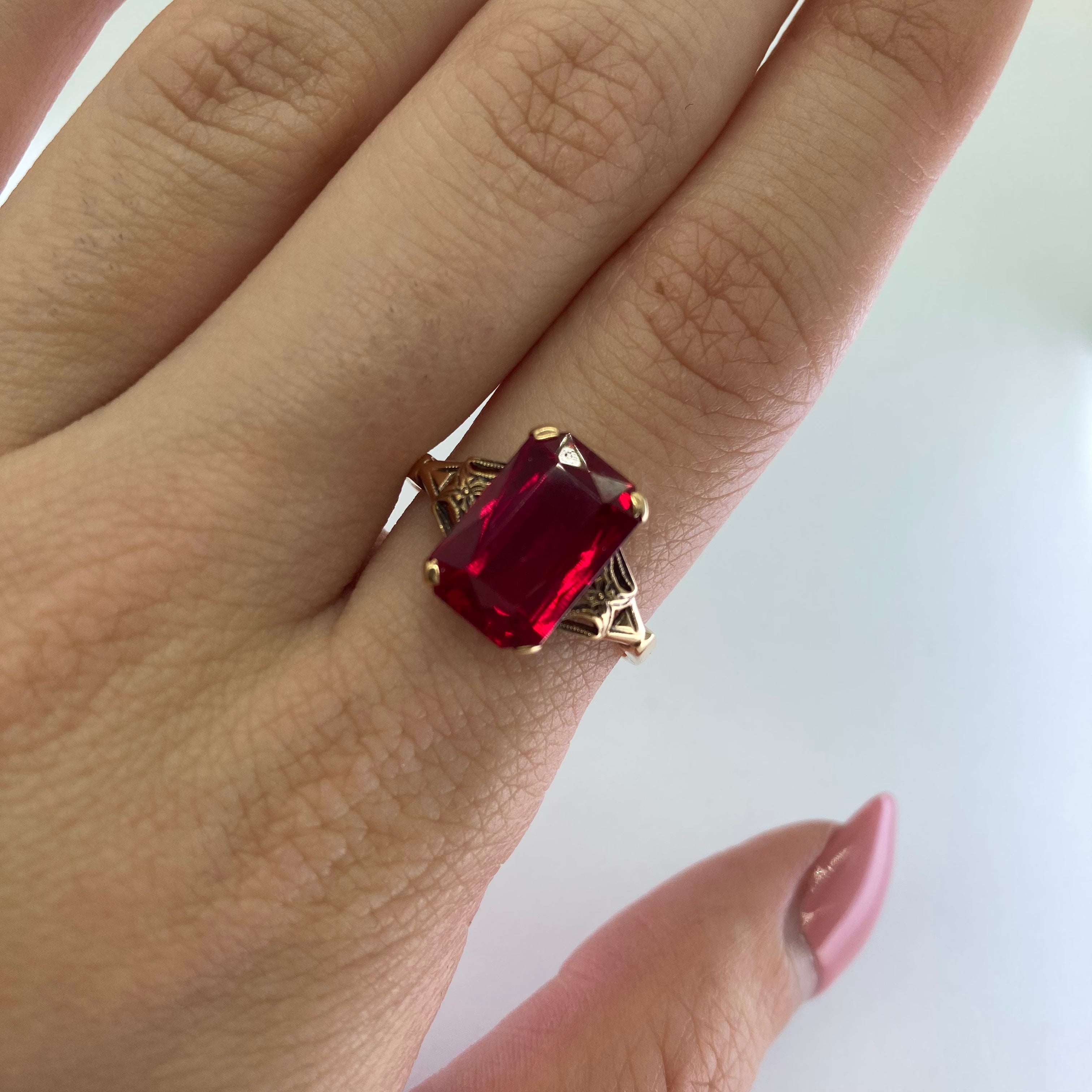 1960's Synthetic Ruby Cocktail Ring | 4.60ct | SZ 7 |