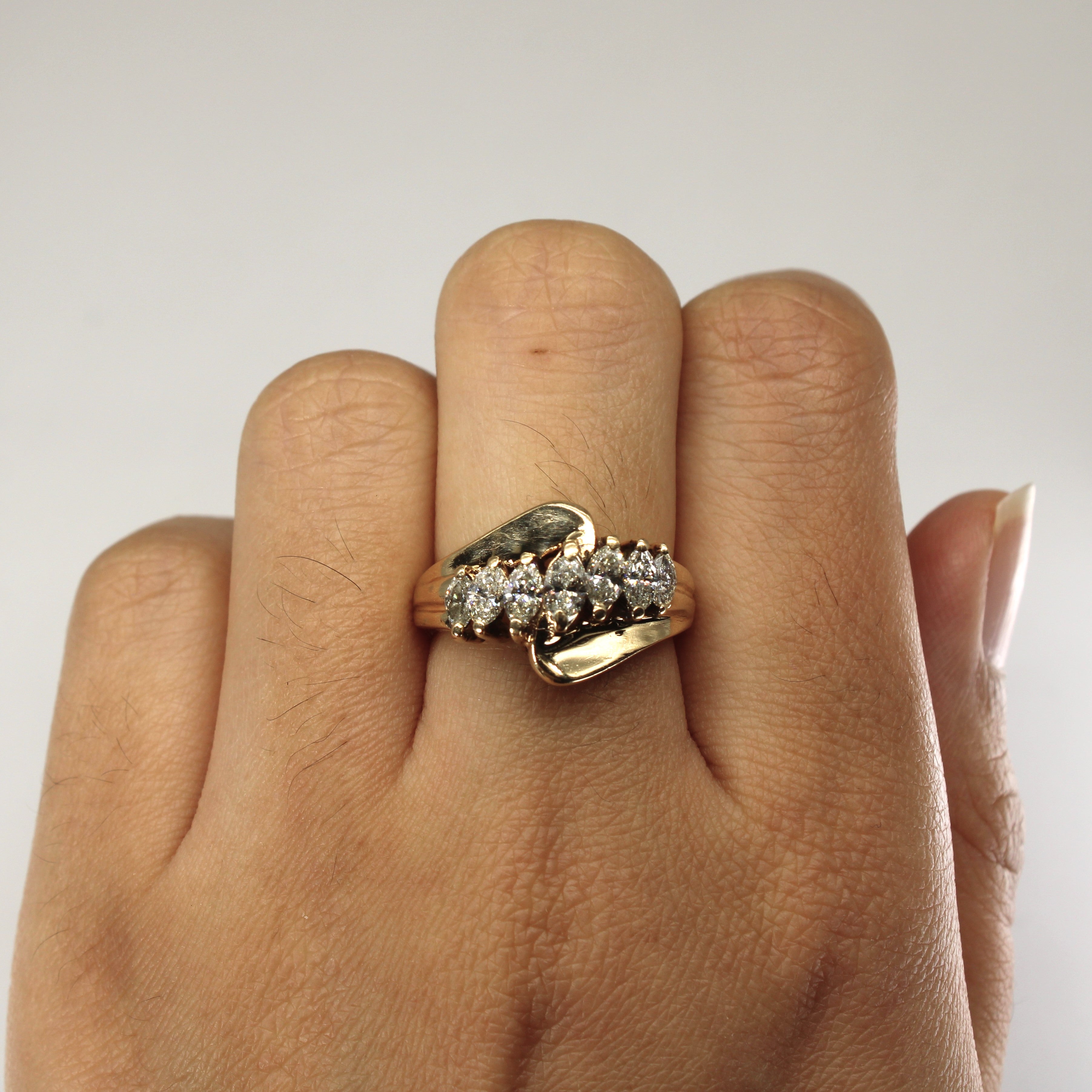 Marquise Diamond Bypass Gold Ring | 1.32ctw | SZ 6 |