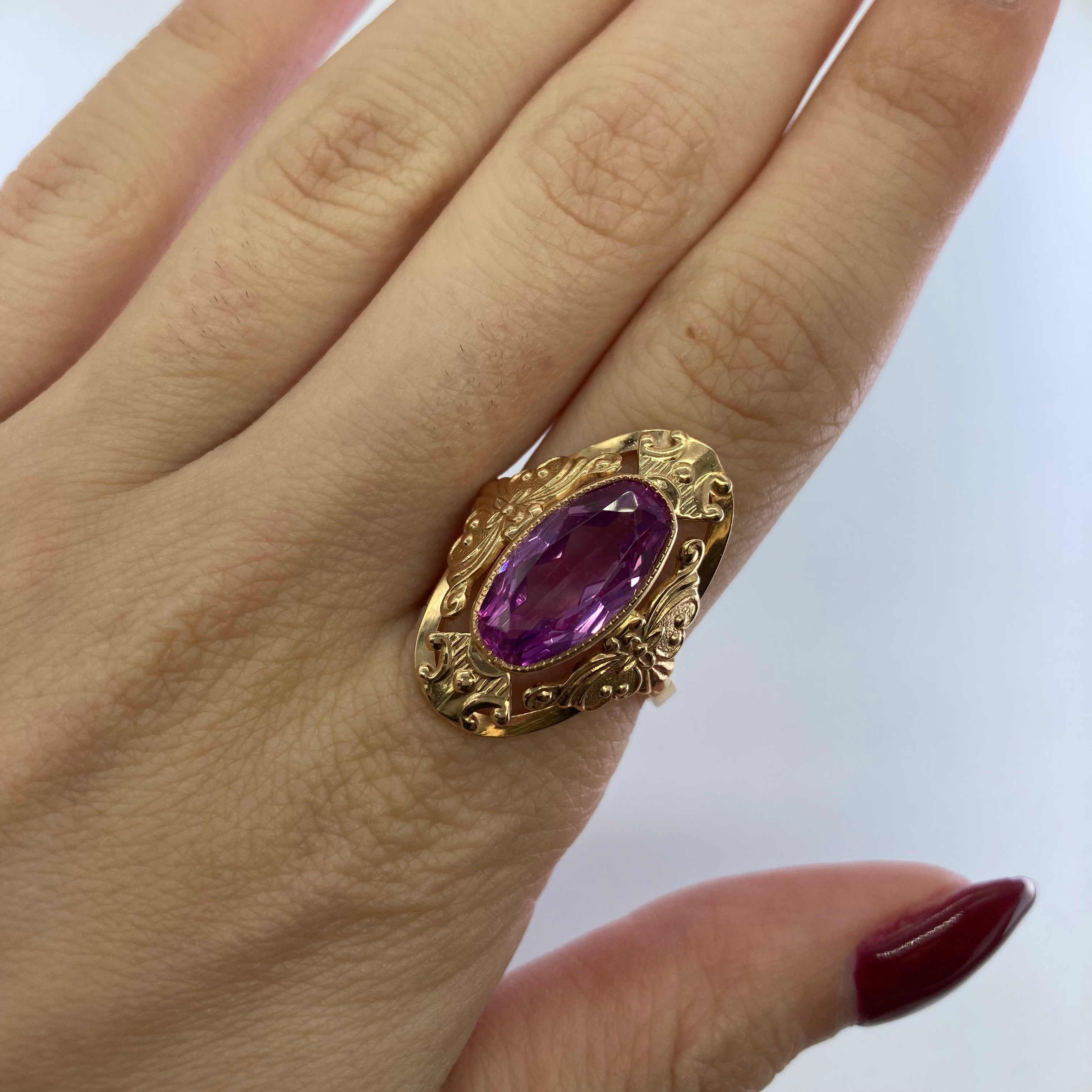 Soviet Hallmarked Synthetic Pink Sapphire Cocktail Ring | 4.13ct | SZ 8.75 |