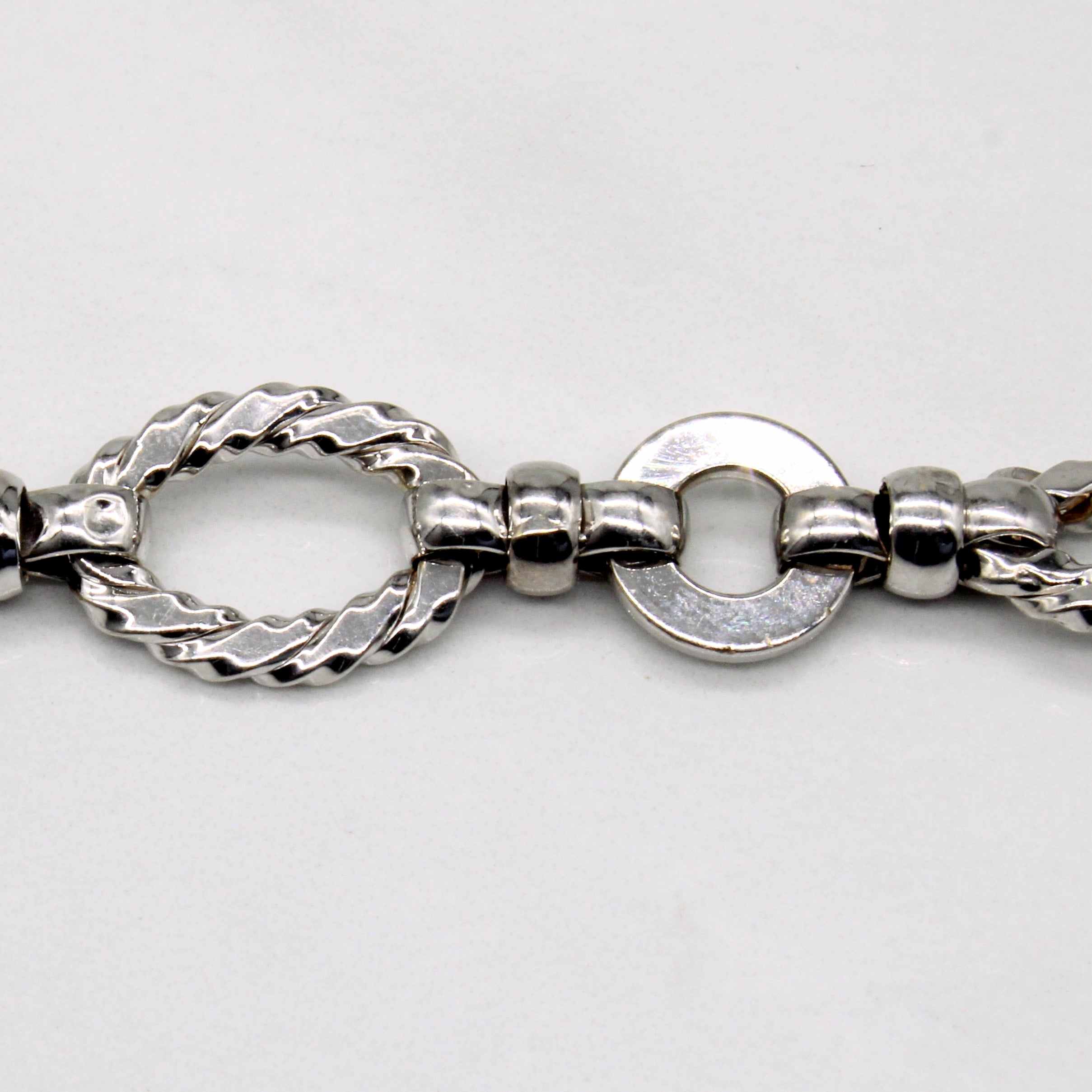 18k White Gold Textured Fancy Link Bracelet | 7.75" |