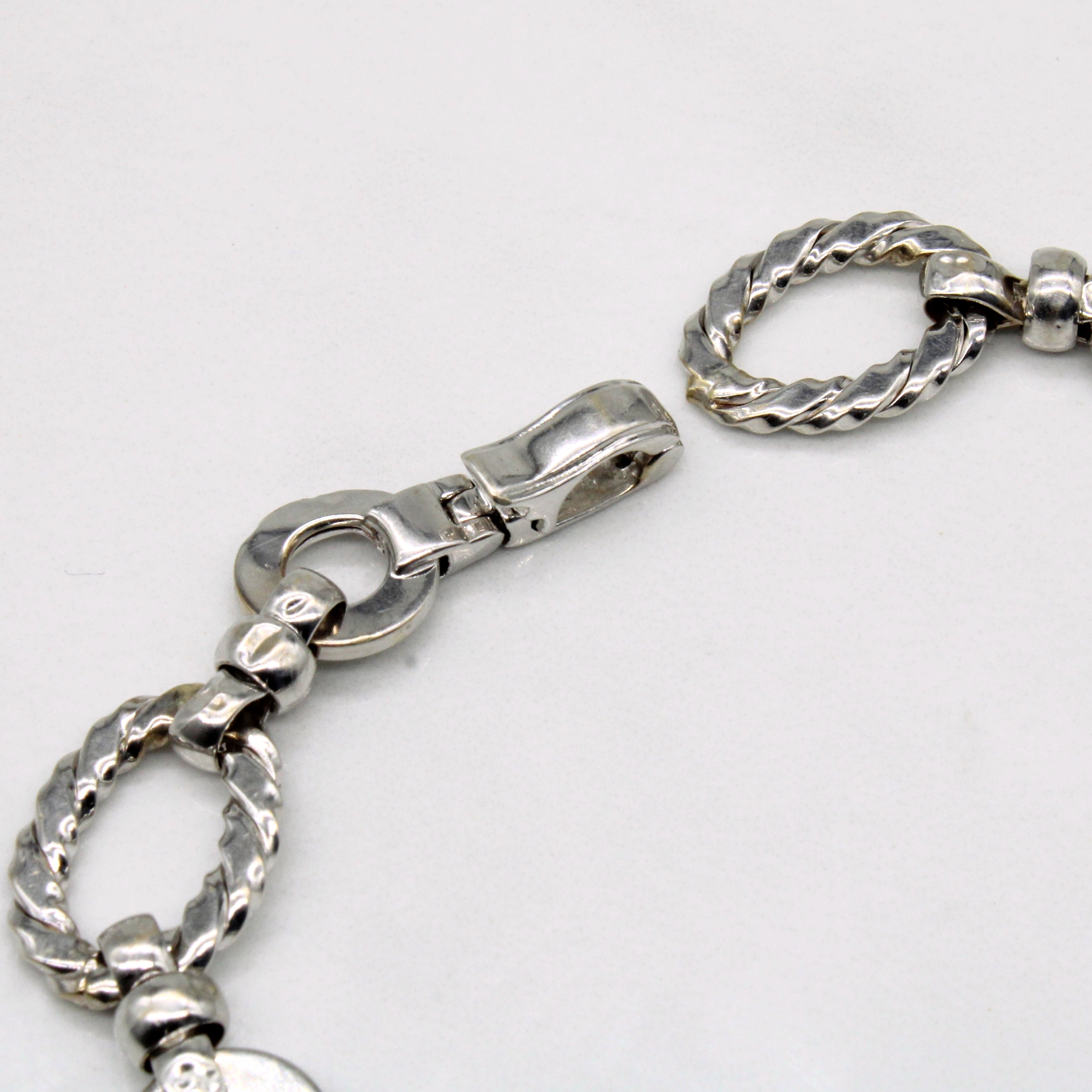 18k White Gold Textured Fancy Link Bracelet | 7.75" |