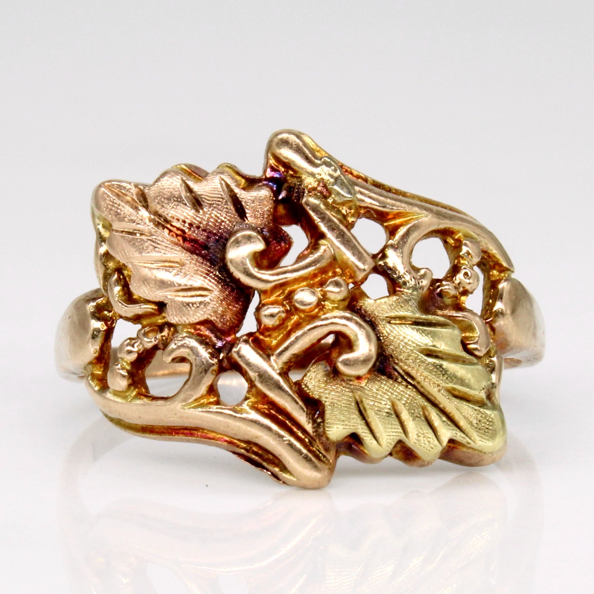 Bague feuille d'or bicolore 10 carats | Taille 7 |