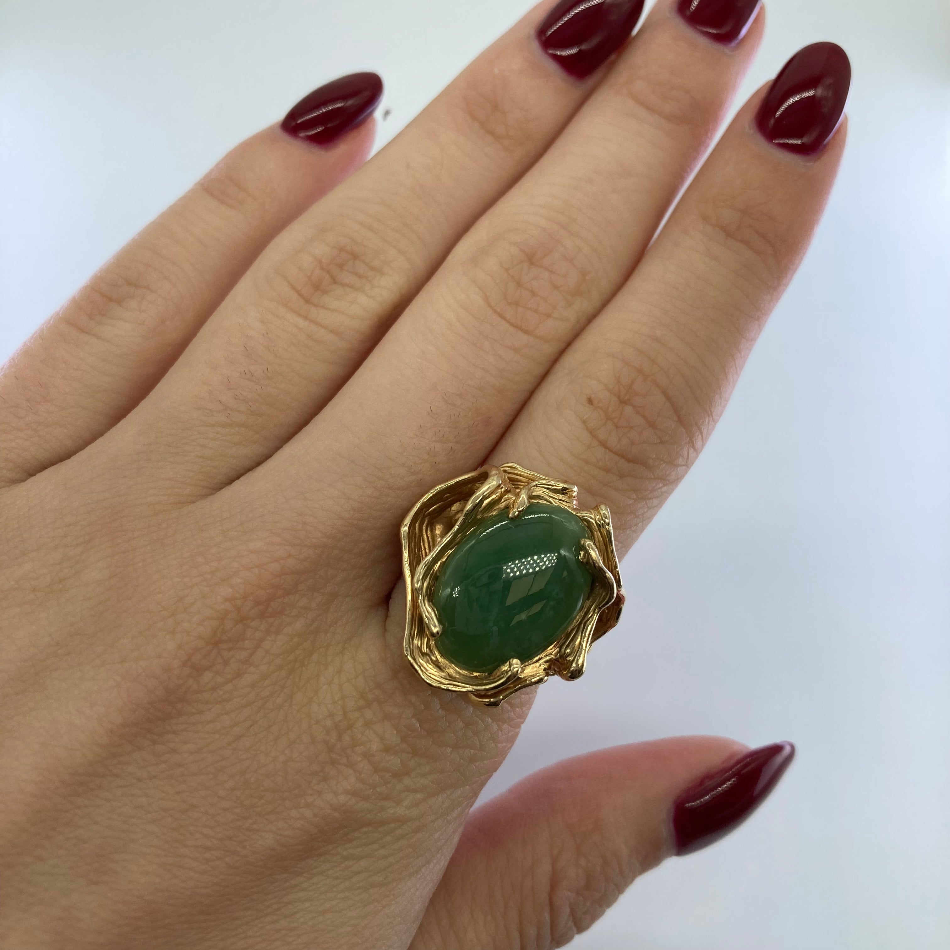 14k Yellow Gold Jadeite Cocktail Ring | 6.00ct | SZ 6.5 |