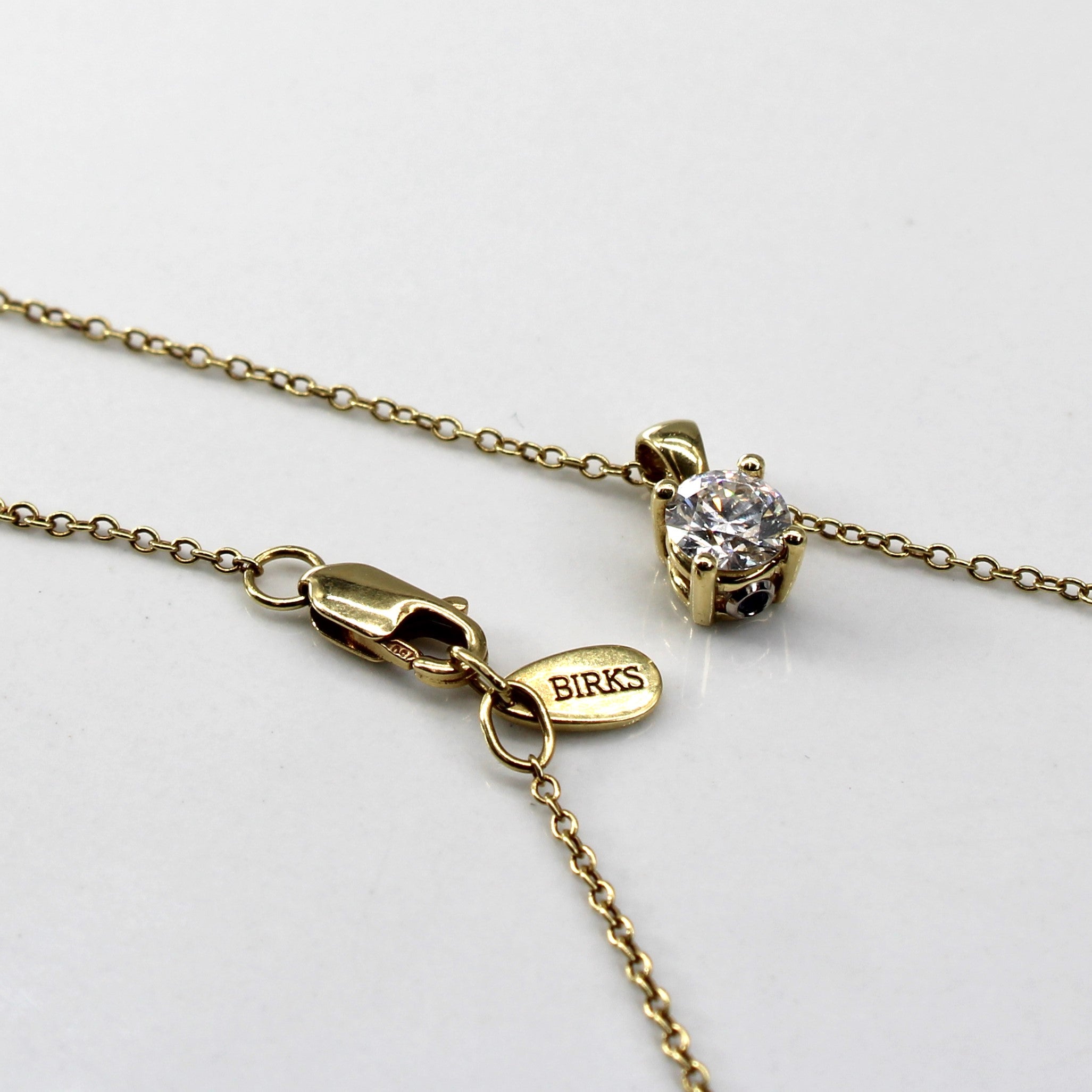 'Birks' Solitaire Diamond Pendant Necklace | 0.43ct | 18"|