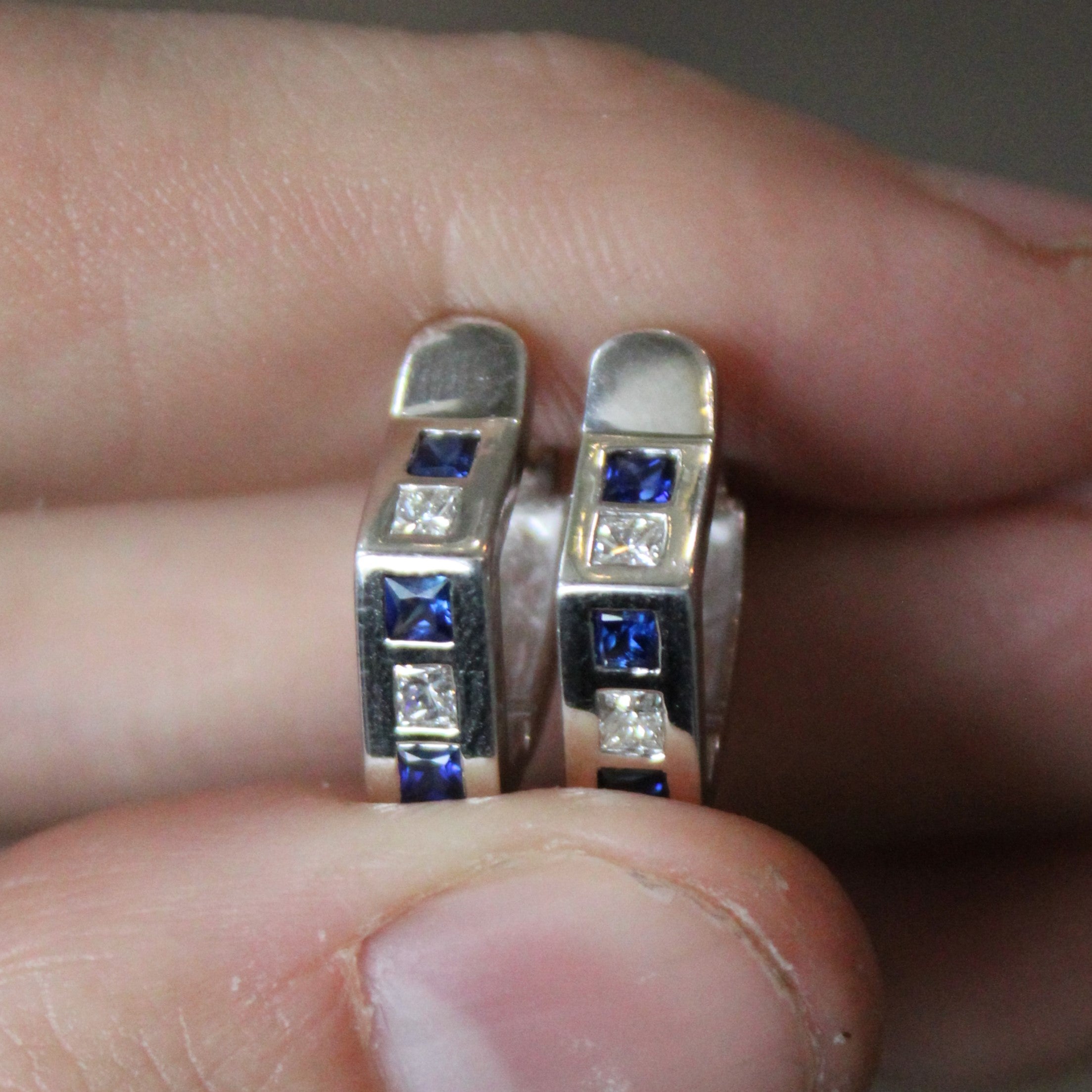 Sapphire & Diamond Angled Hoop Earrings | 0.30ctw, 0.20ctw |