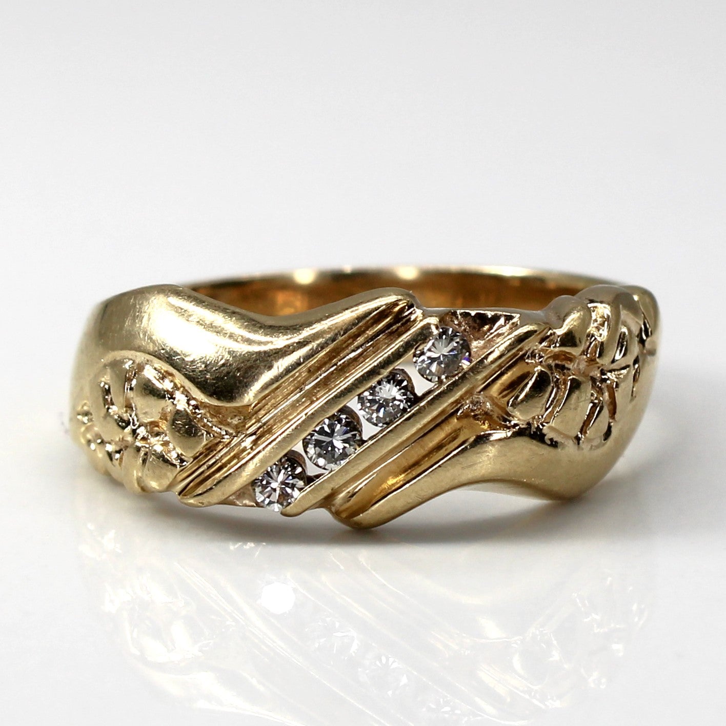 Channel Diamond Textured Ring | 0.14ctw | SZ 10 |