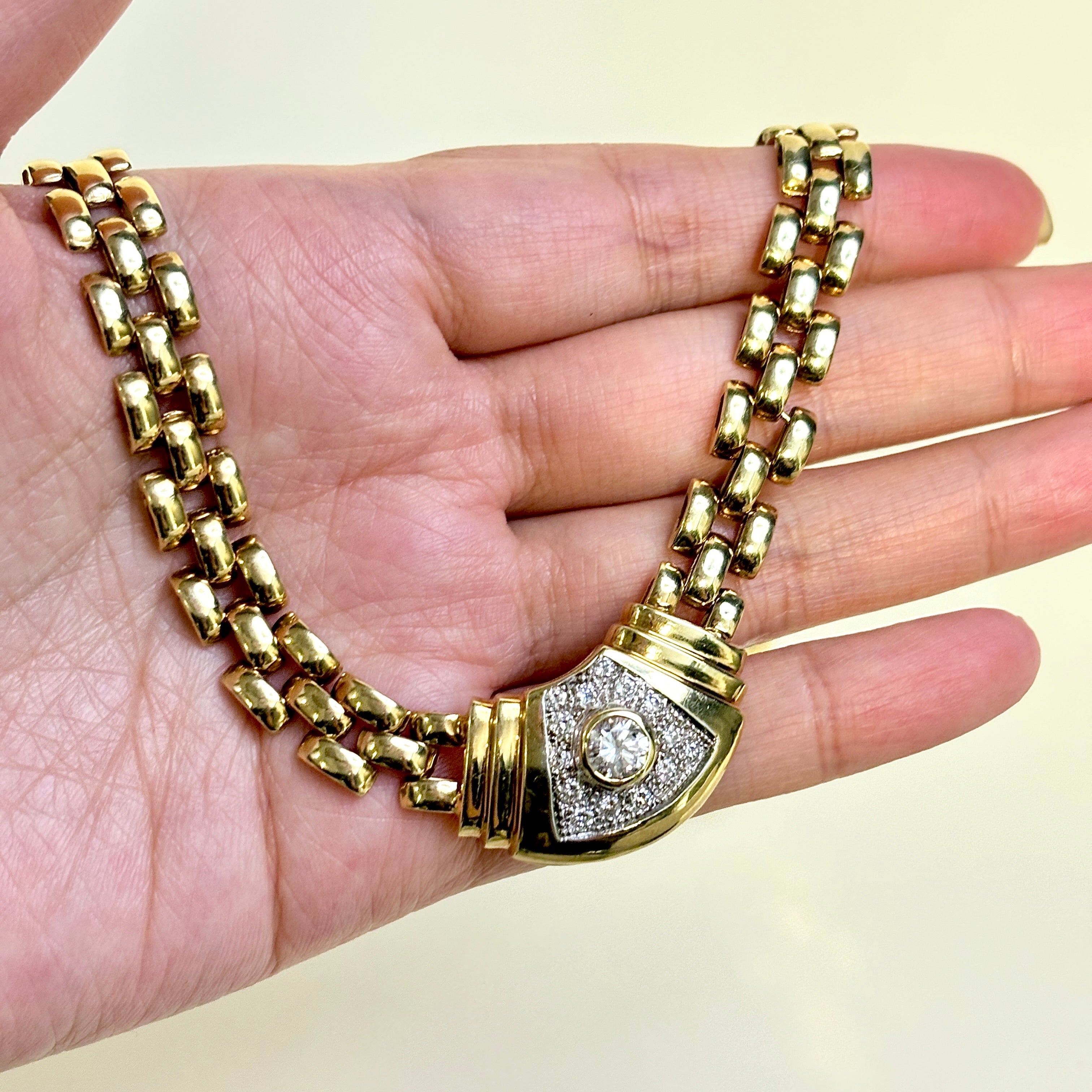 14k Yellow Gold Diamond Panther Chain Necklace | 1.25ctw | 16"