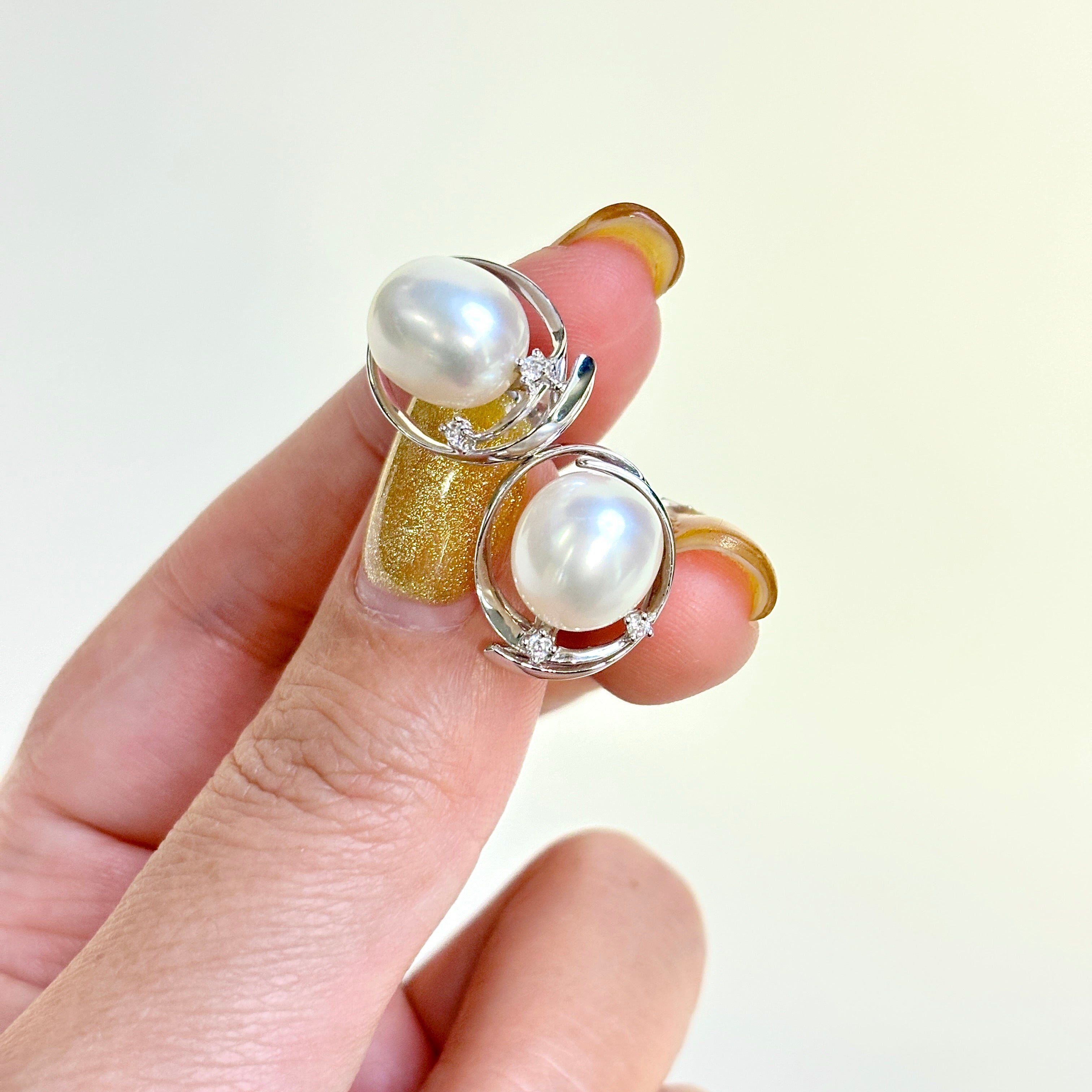 Mikimoto' 18k White Gold Pearl & Diamond Earrings | 10.70-9.50mm, 0.06ctw