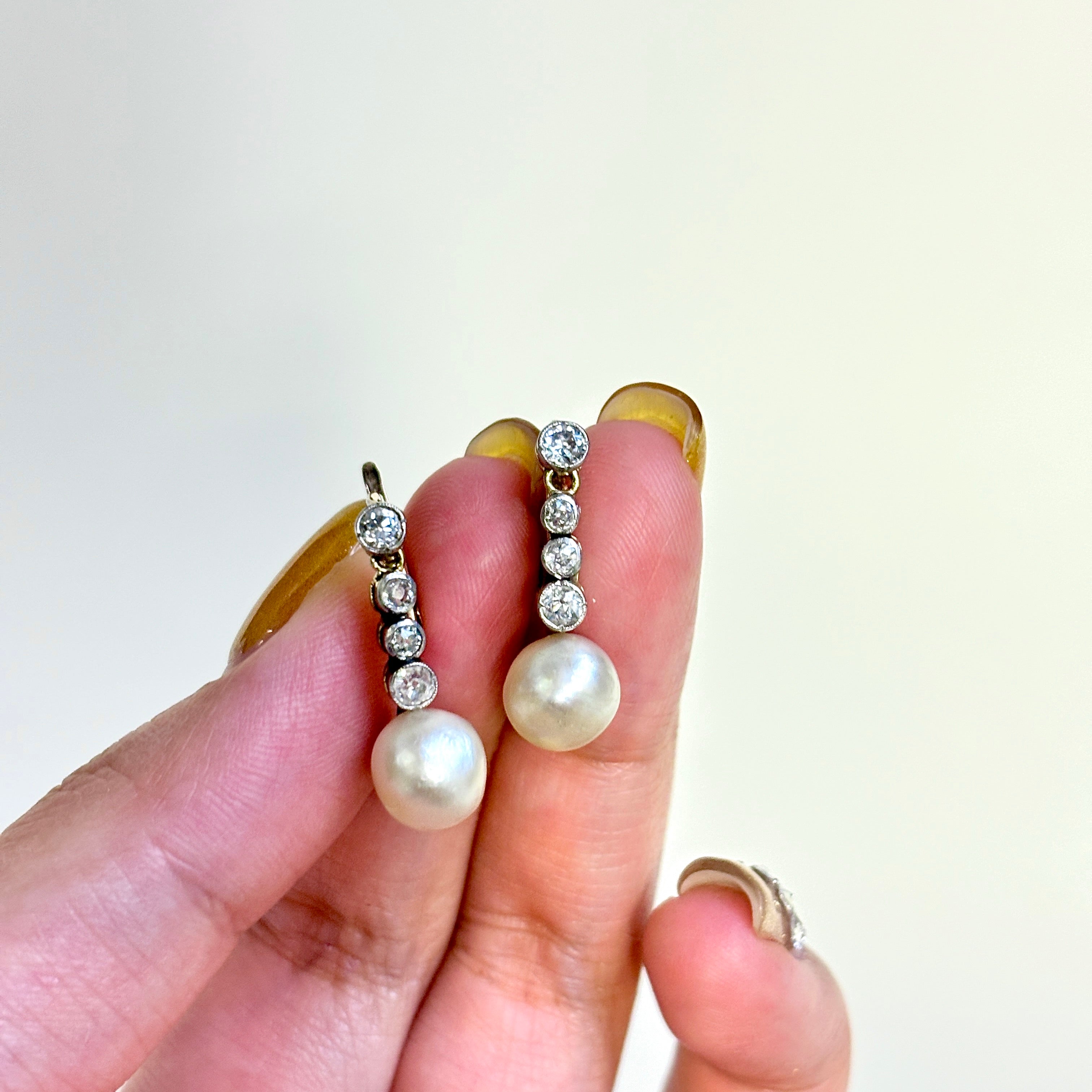 14k Gold Pearl & Diamond Drop Earrings | 8.00-8.50mm, 0.72ctw