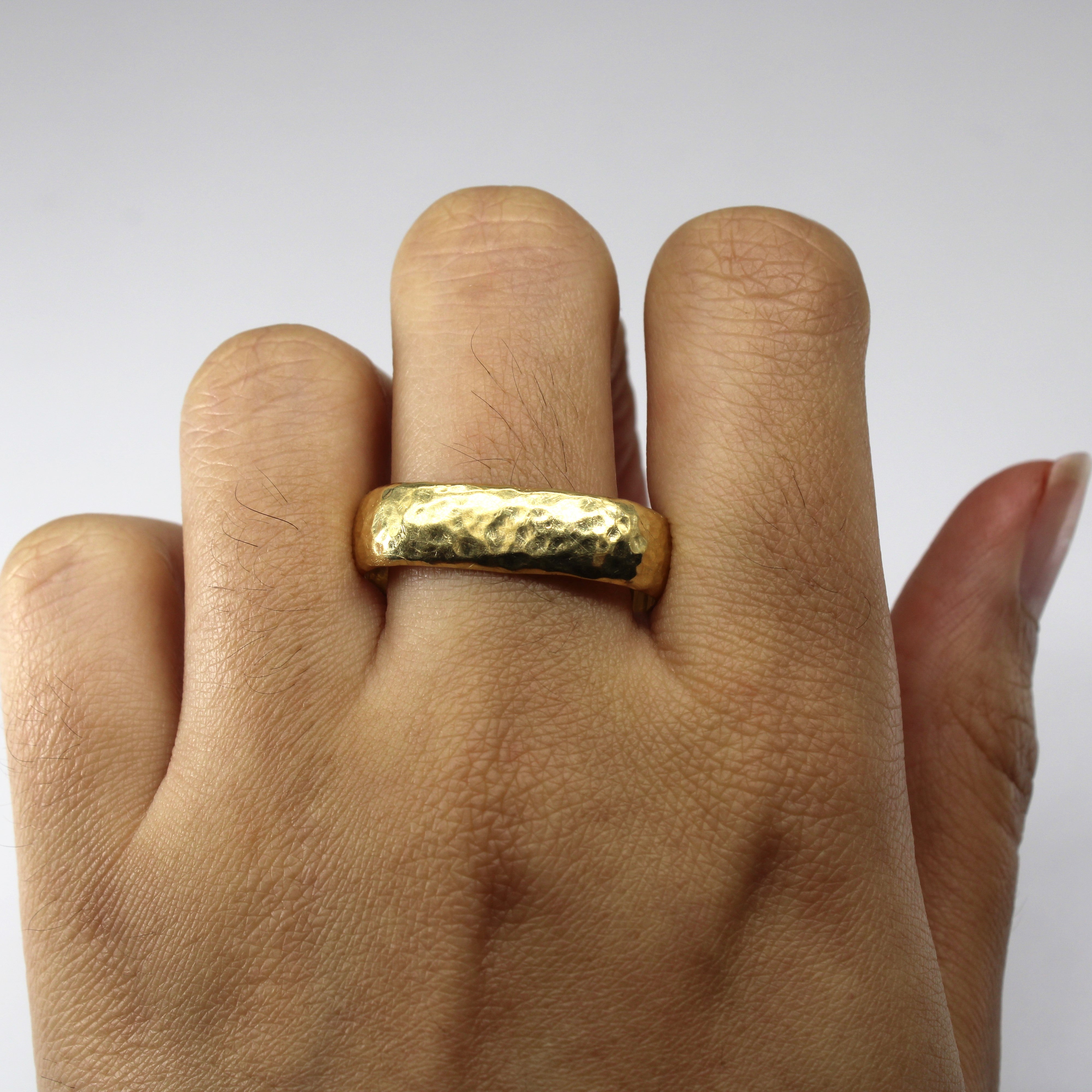 Hammered Trapezoid 18k Yellow Gold Ring | SZ 13 |