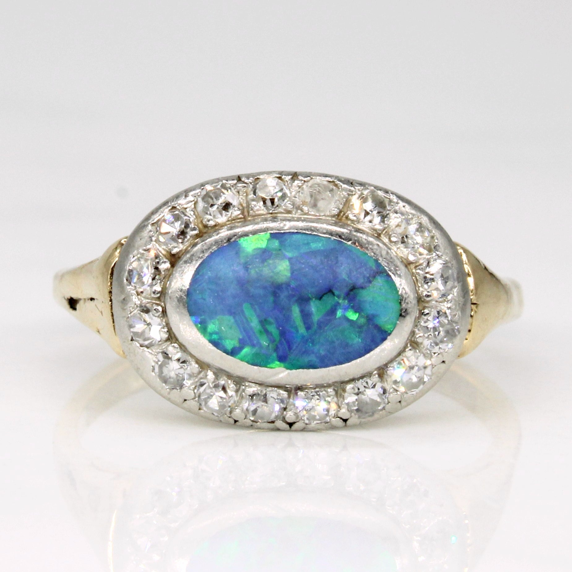 Antique Opal & Diamond Halo Ring | 0.75ct, 0.16ctw | SZ 5.75 |